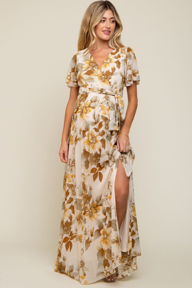 Cream Floral V-Neck Side Slit Maternity Dress sold by Pinkblush product image thumbnail 5