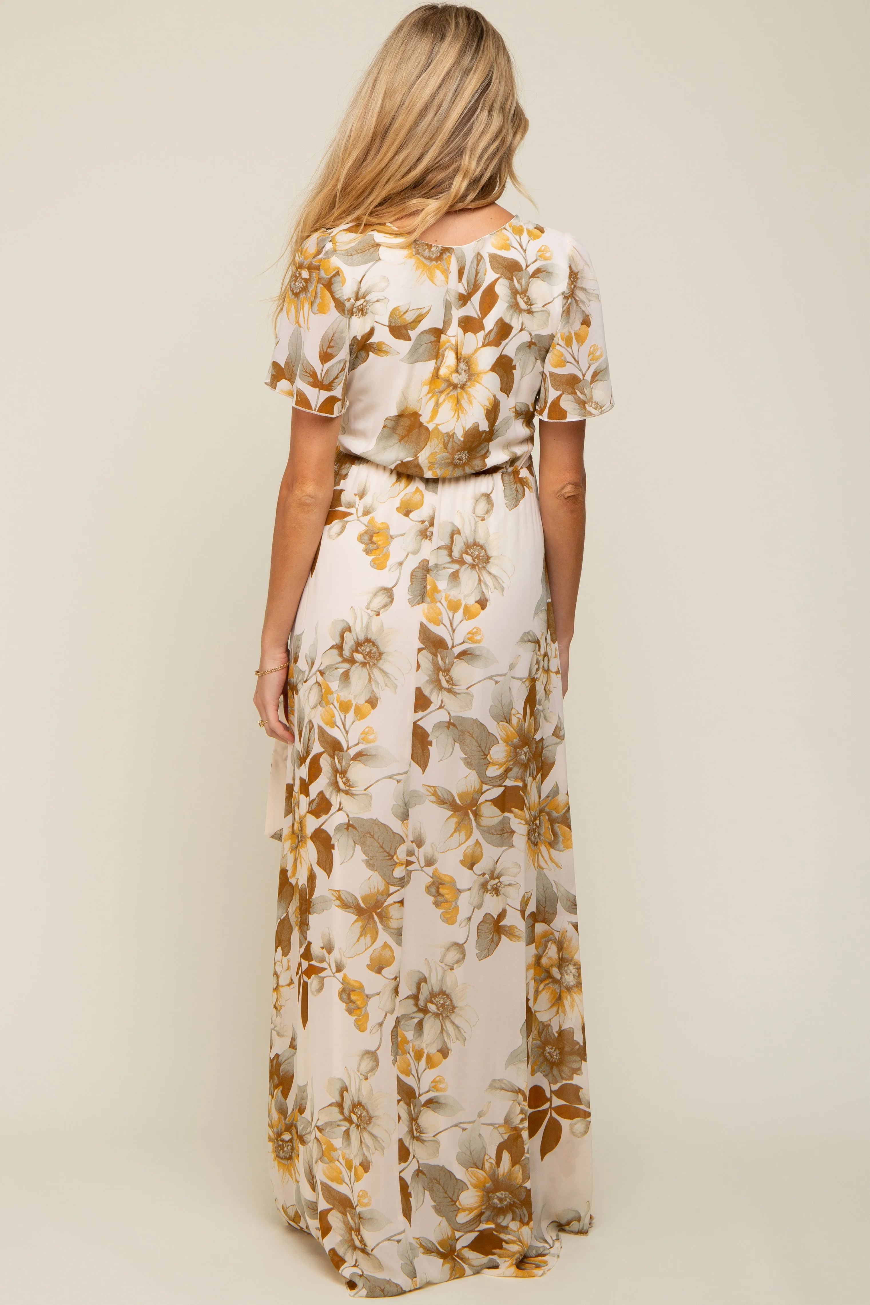 Cream Floral V-Neck Side Slit Maternity Dress sold by Pinkblush product image thumbnail 3