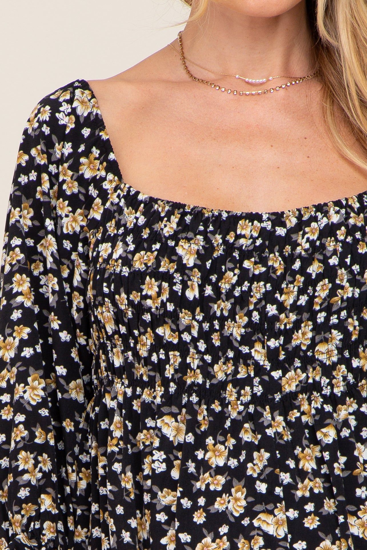 Black Floral Smocked 3/4 Sleeve Maternity Midi Dress sold by Pinkblush product image thumbnail 4