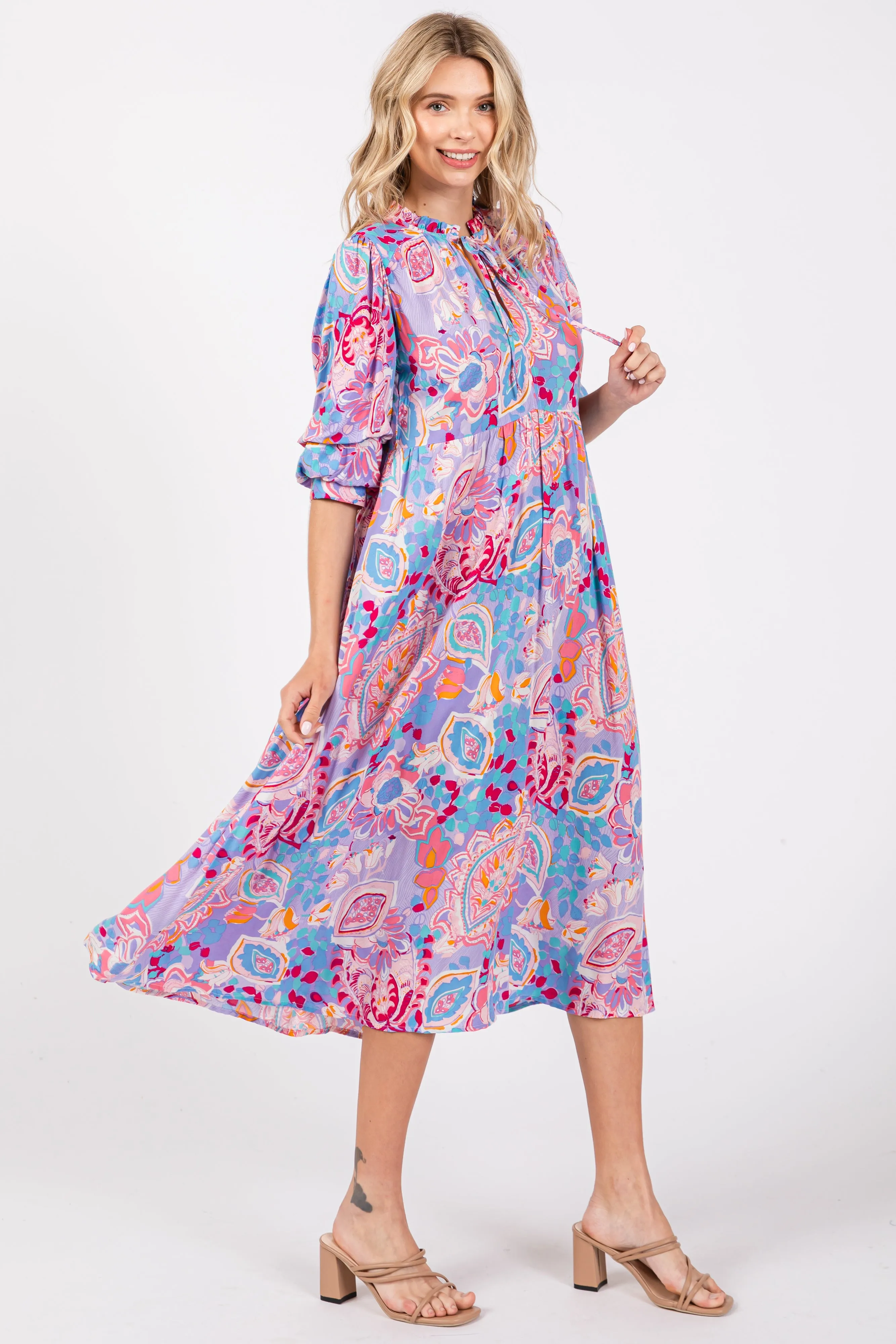 Lavender Paisley Print Tiered A-Line Midi Dress sold by Pinkblush product image thumbnail 2