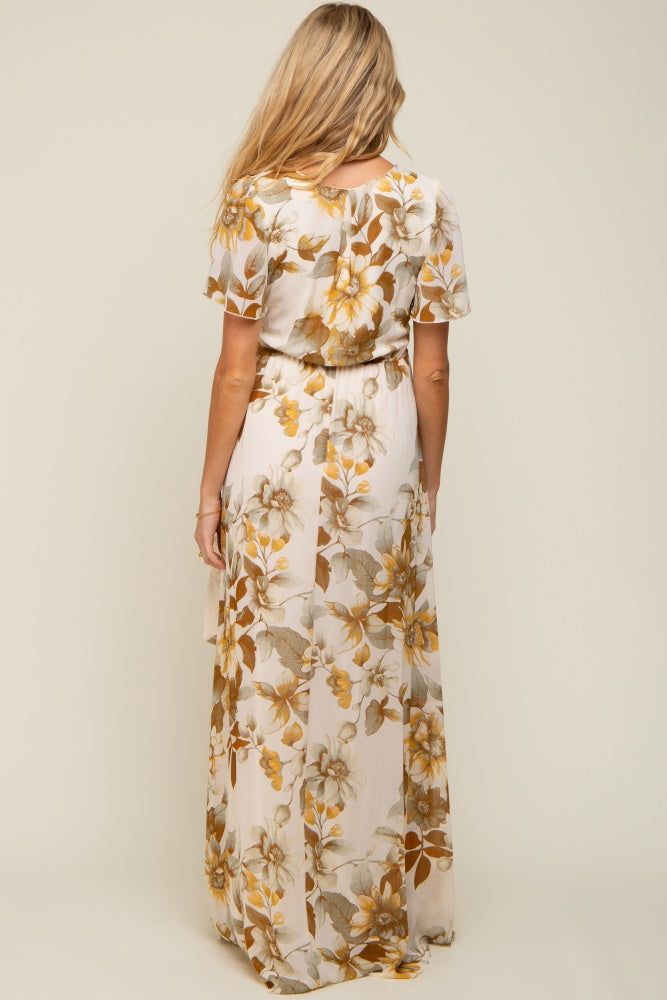 Cream Floral V-Neck Side Slit Maternity Dress sold by Pinkblush product image thumbnail 3