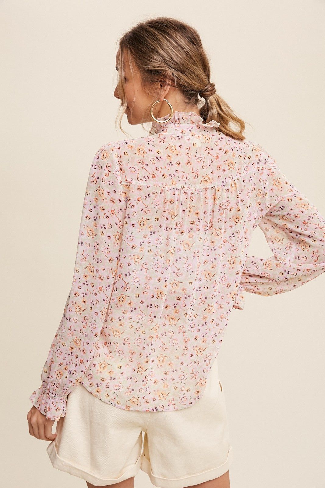 Pink Sheer Ditsy Floral Ruffle Button Front Chiffon Top sold by Pinkblush product image thumbnail 4