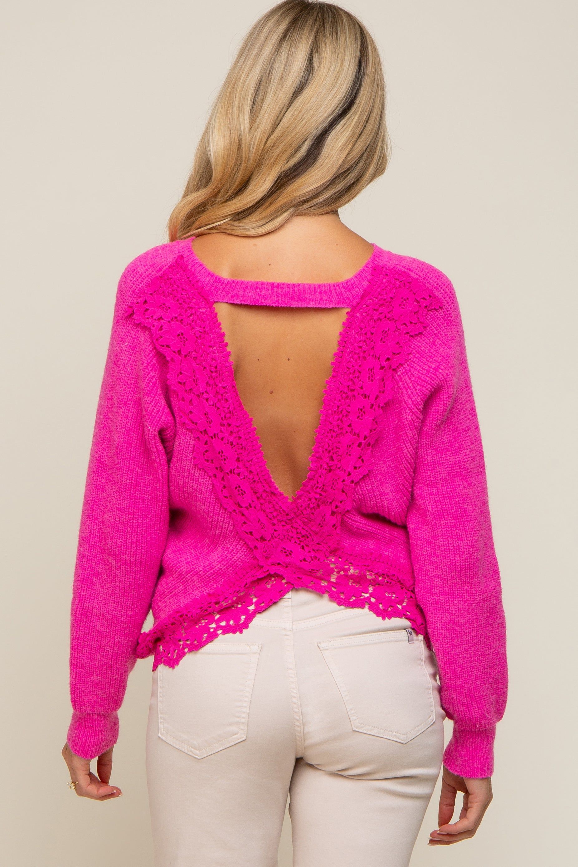 Fuchsia Back Cutout Lace Accent Maternity Sweater sold by Pinkblush product image thumbnail 4