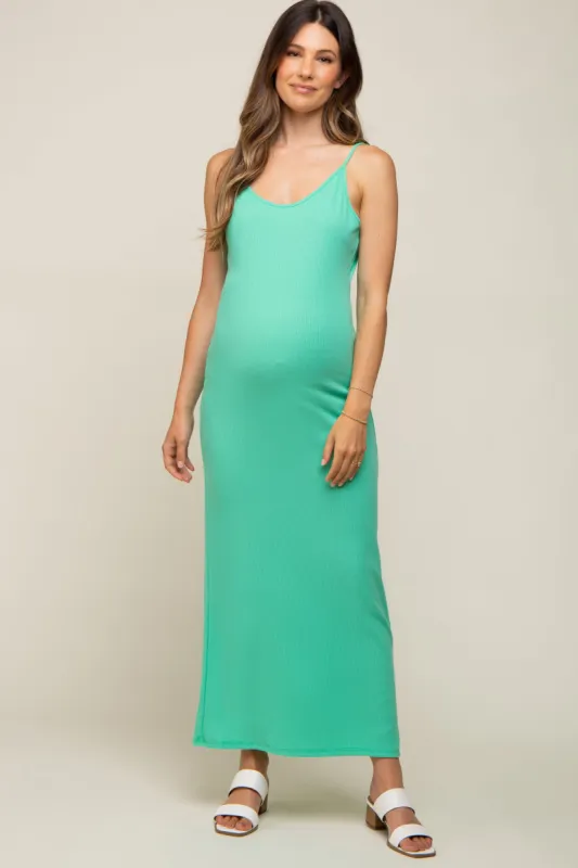 Mint Ribbed Sleeveless Maternity Maxi Dress sold by Pinkblush