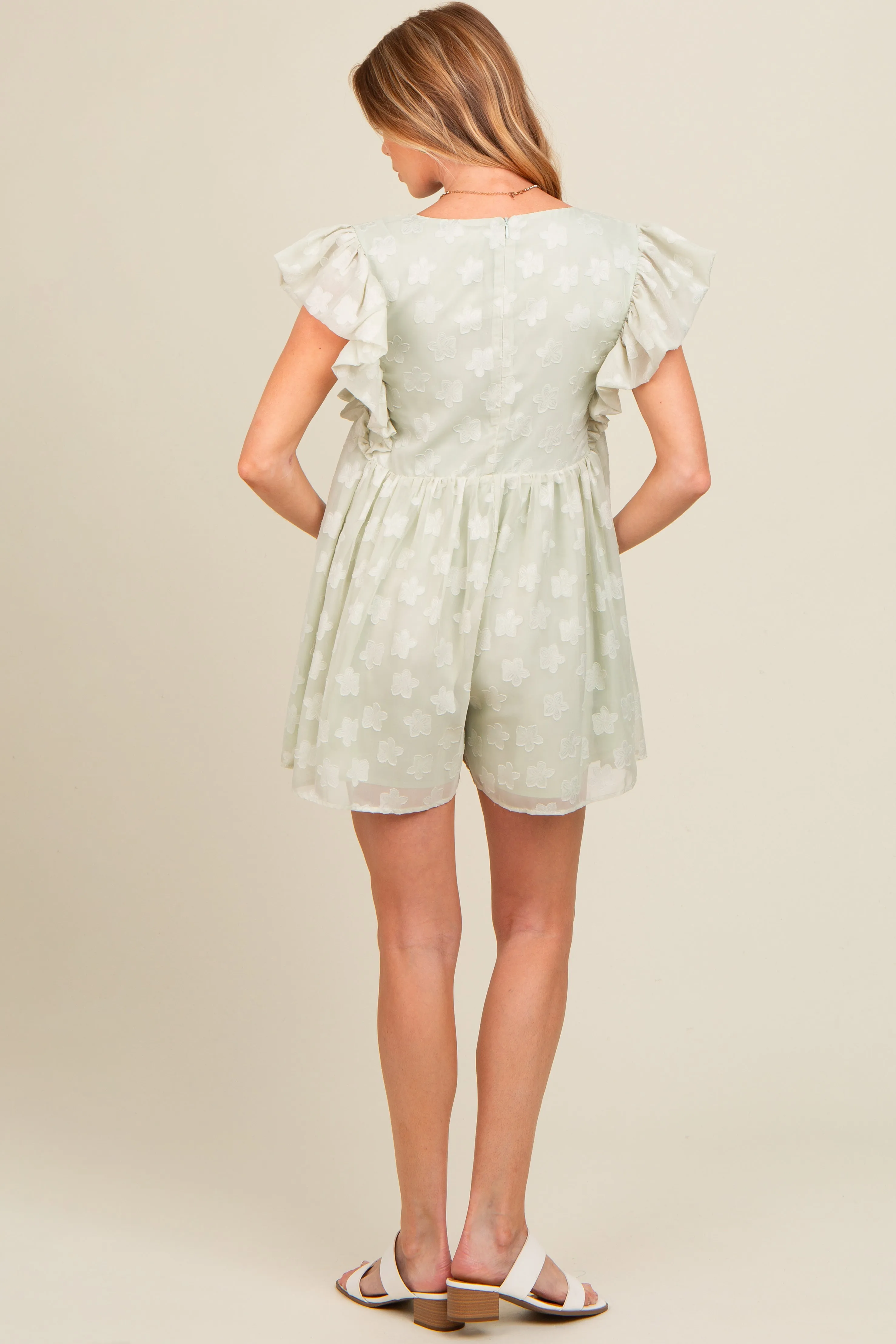 Sage Floral Split V-Neck Ruffle Sleeve Maternity Romper sold by Pinkblush product image thumbnail 3