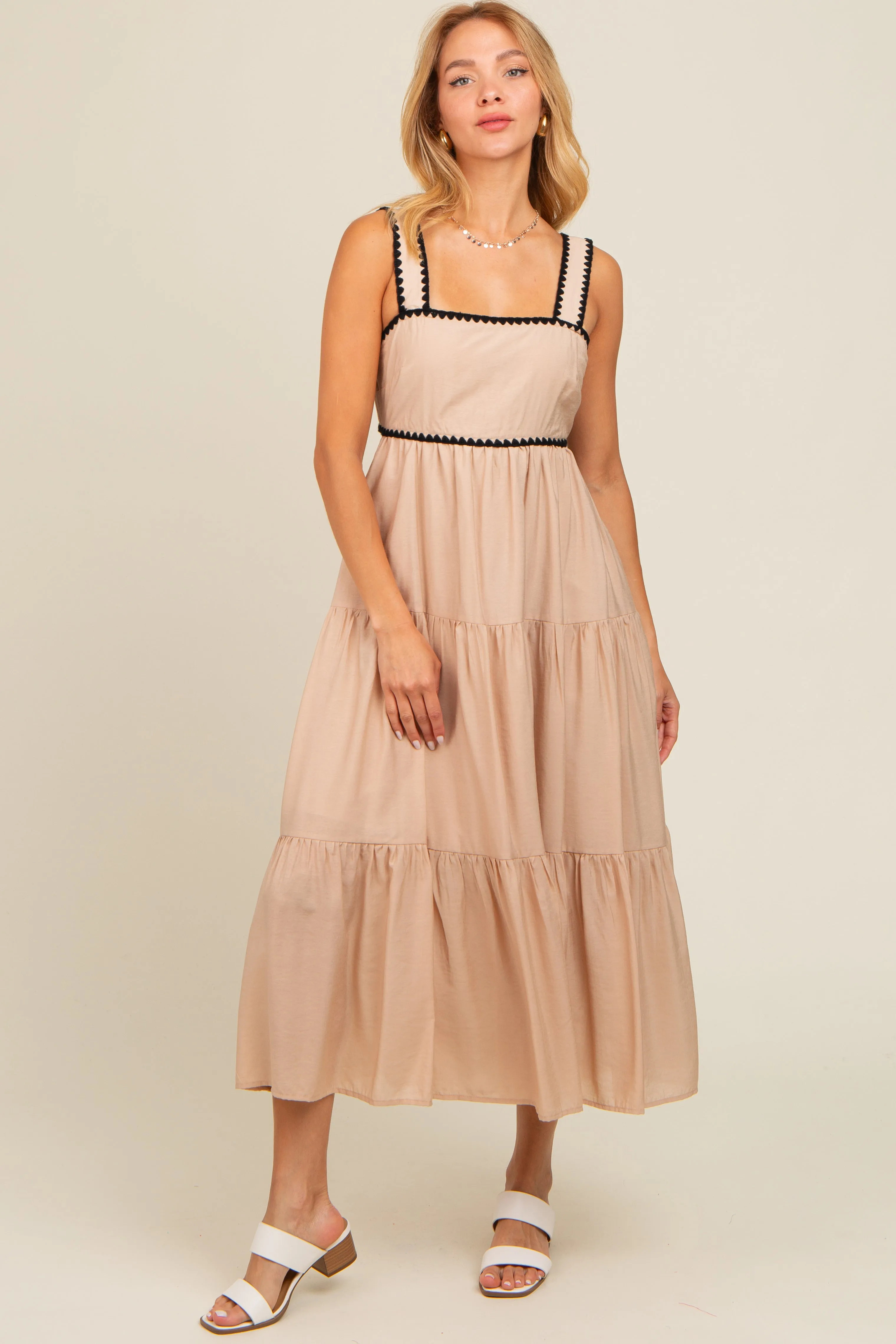 Beige Scallop Trim Tiered Midi Dress sold by Pinkblush product image thumbnail 2