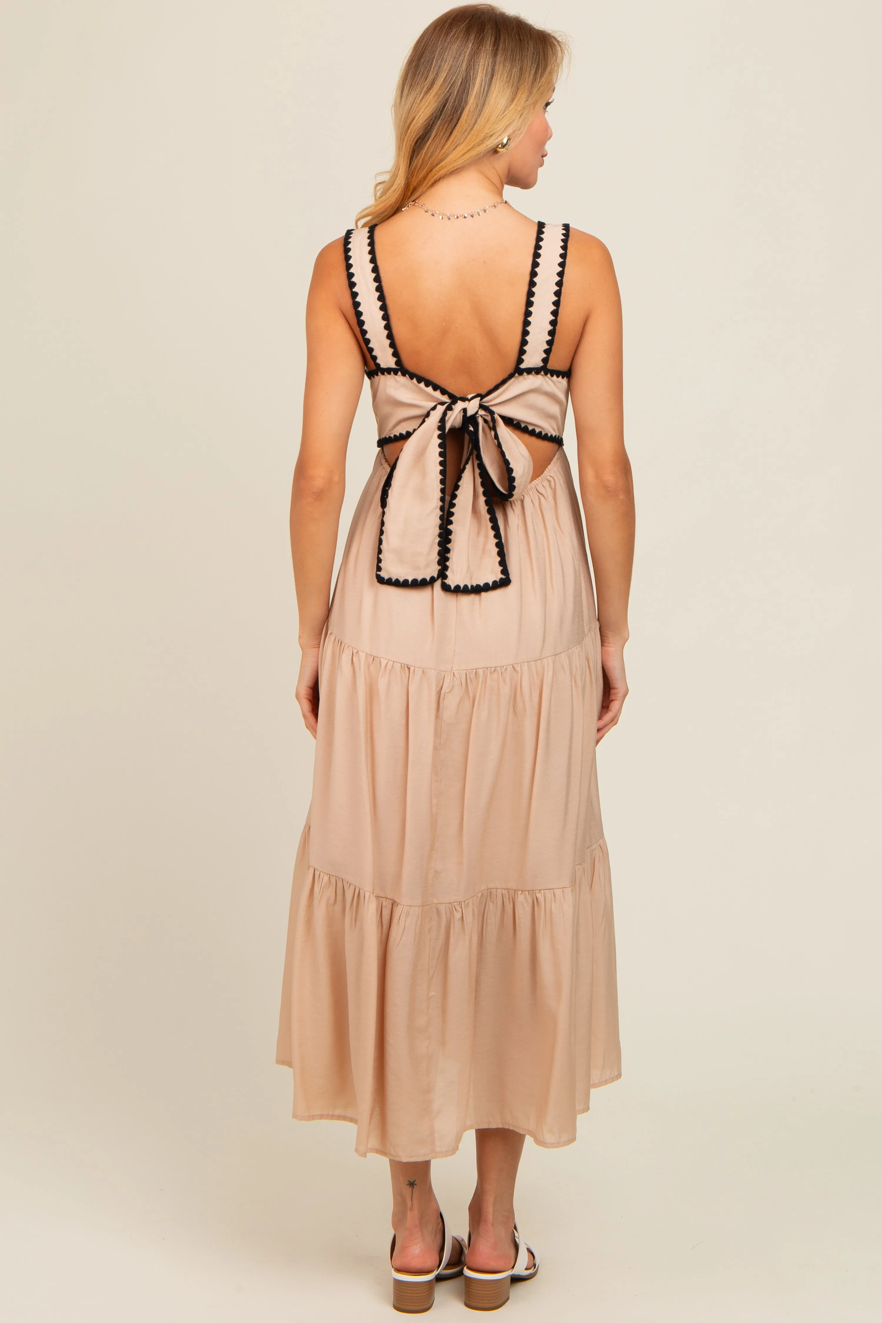 Beige Scallop Trim Tiered Midi Dress sold by Pinkblush product image thumbnail 3