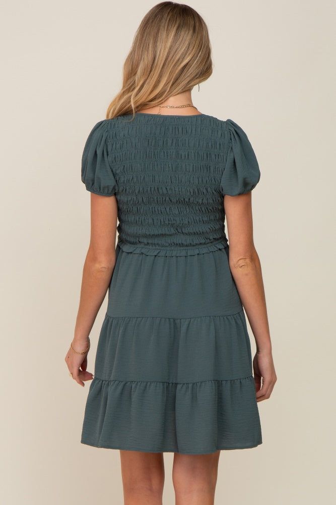Forest Green Smocked Tiered Maternity Mini Dress sold by Pinkblush product image thumbnail 3