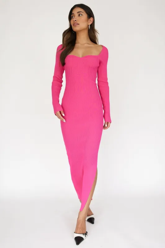 Fuchsia Rib Knit Long Sleeve Maxi Dress sold by Pinkblush