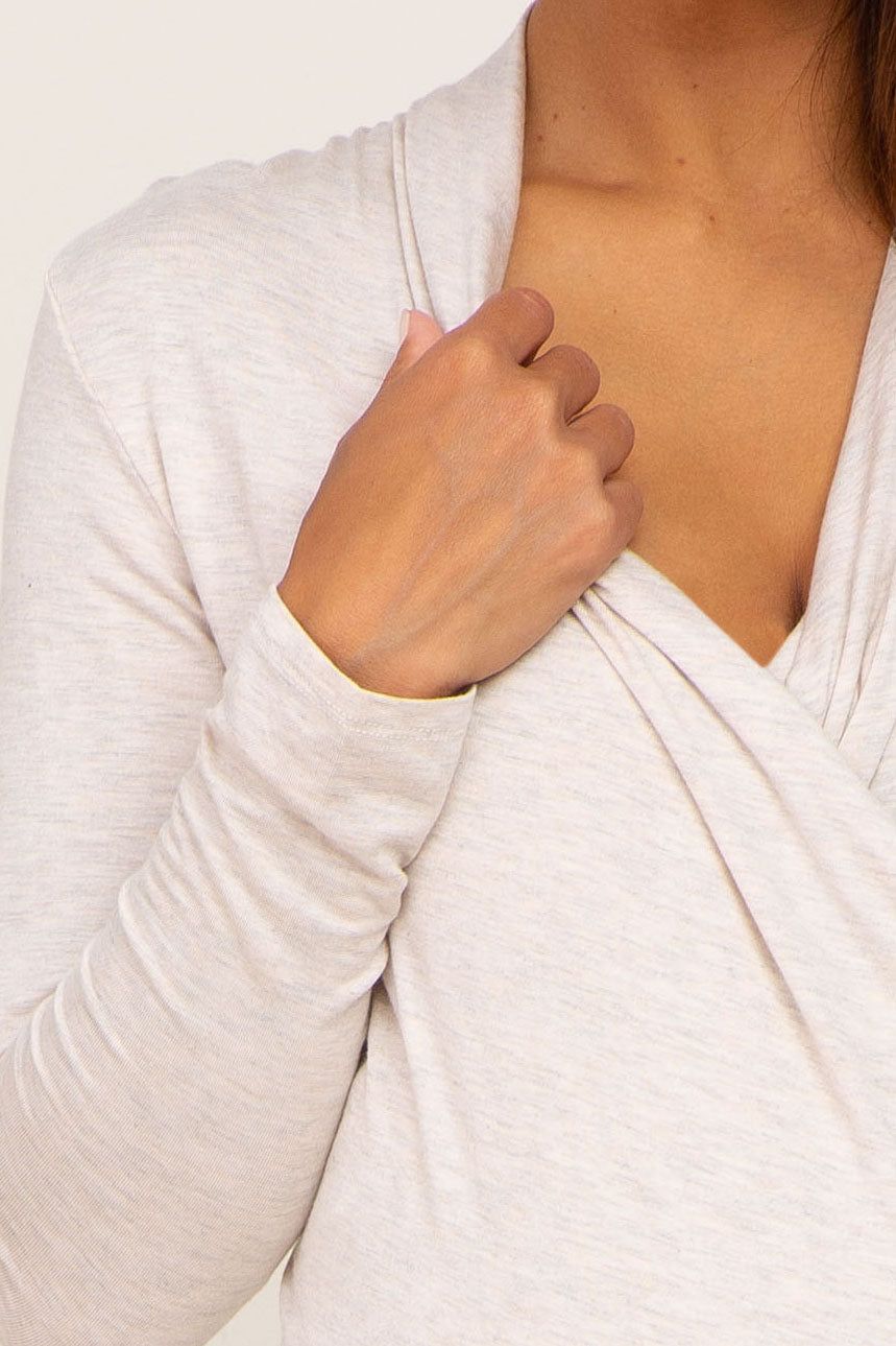 Oatmeal Long Sleeve Wrap Maternity Nursing Top sold by Pinkblush product image thumbnail 4