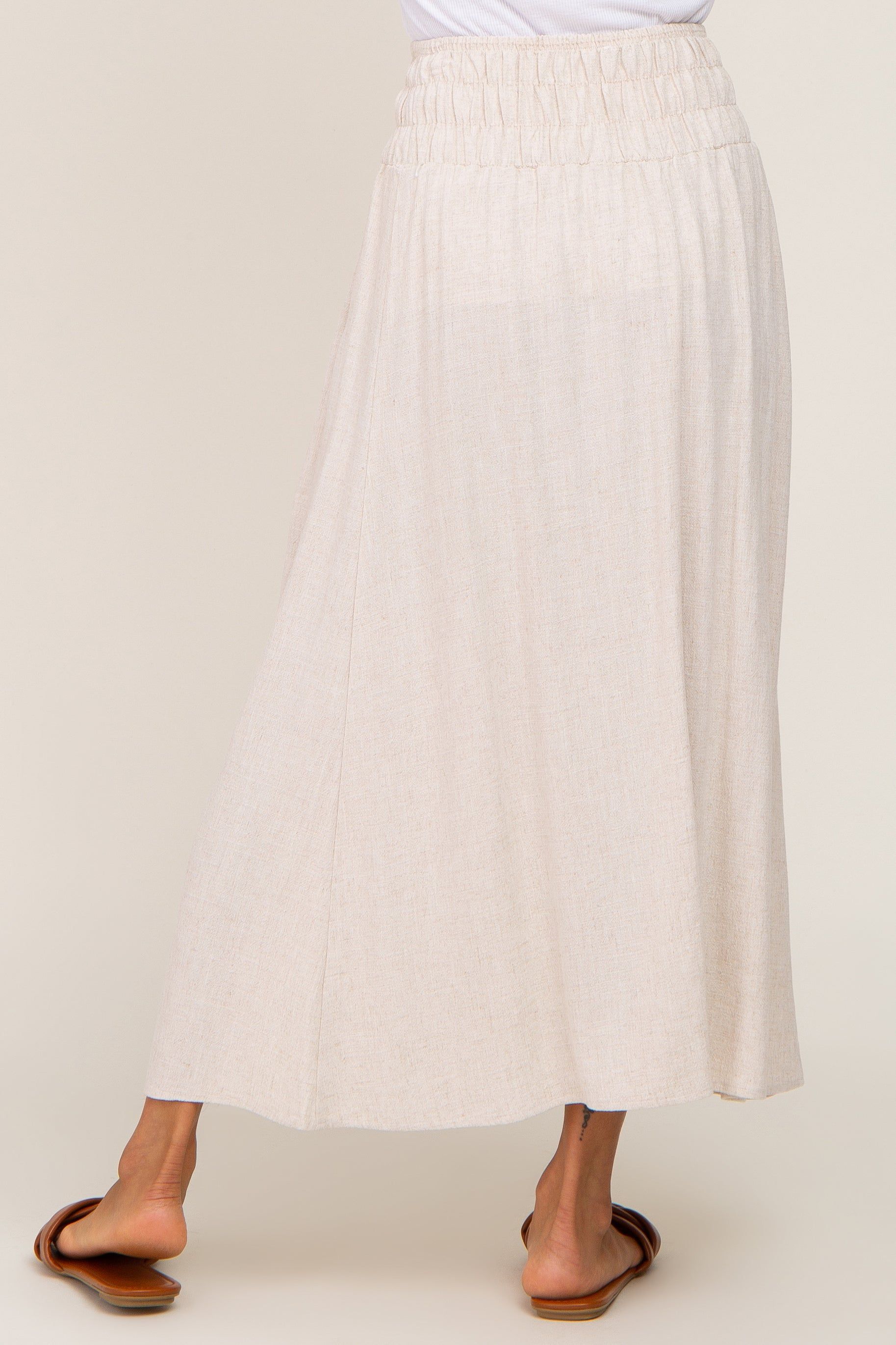 Beige Smocked Linen Maxi Skirt sold by Pinkblush product image thumbnail 4