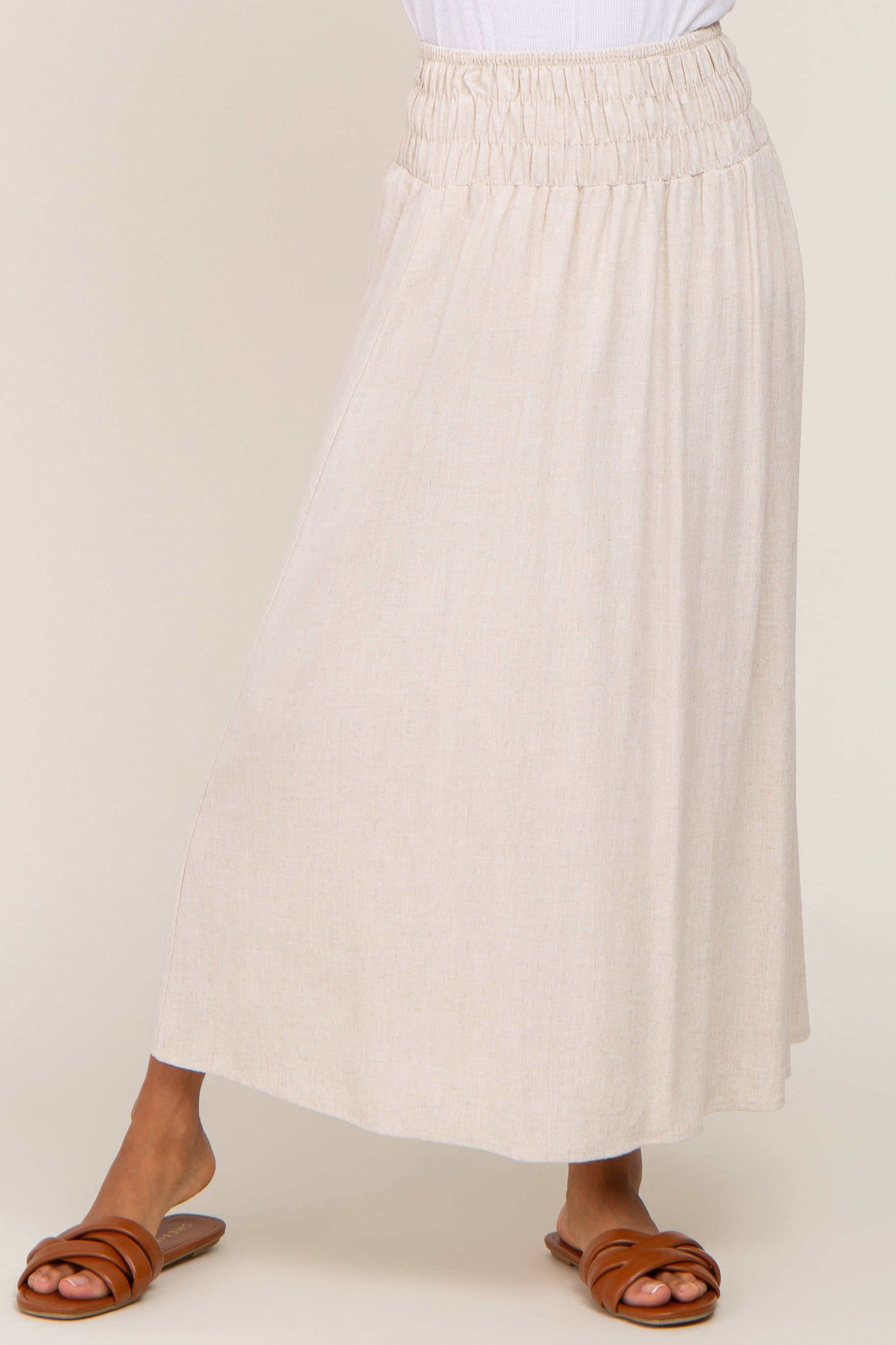 Beige Smocked Linen Maxi Skirt sold by Pinkblush product image thumbnail 2