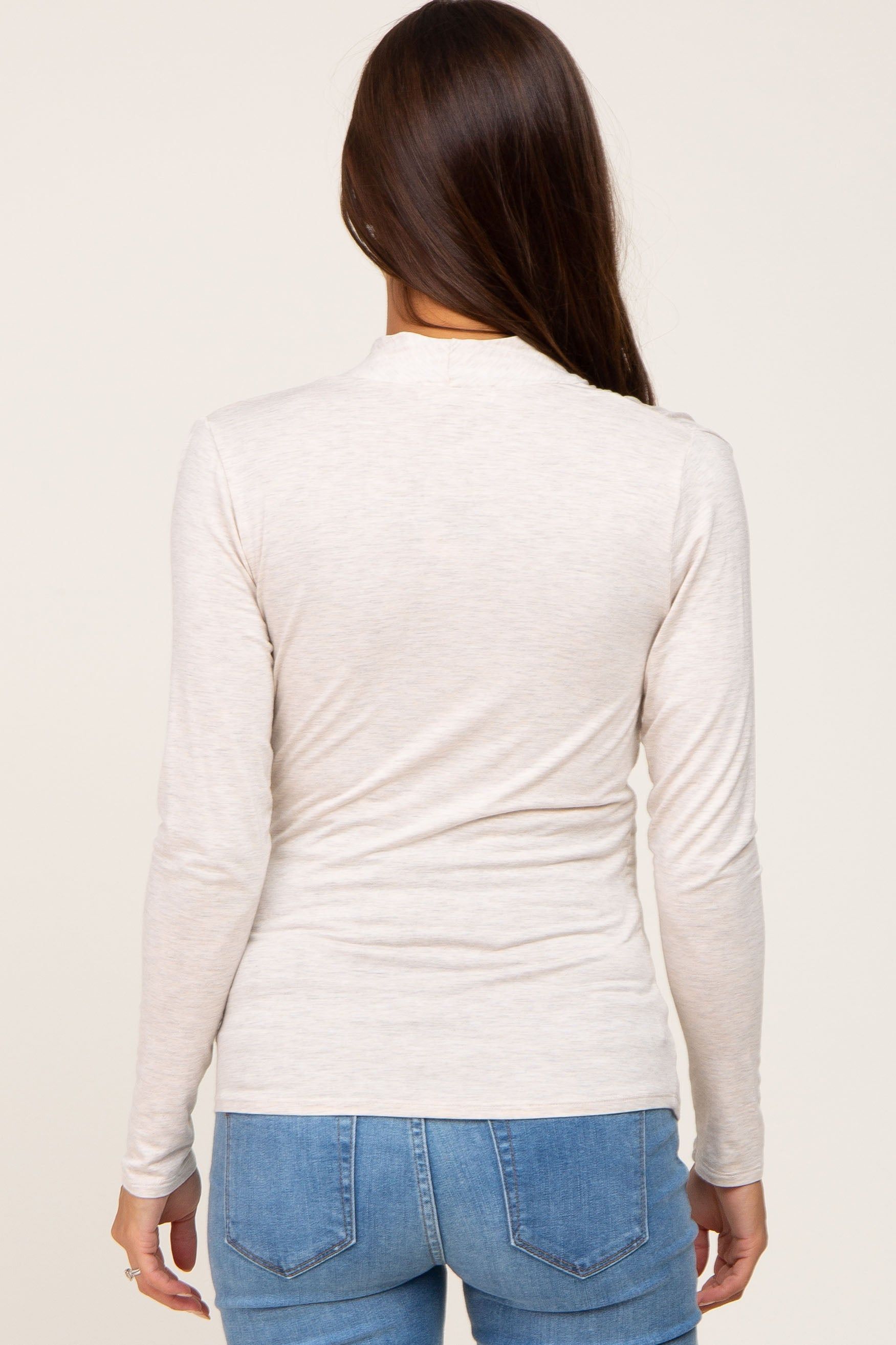 Oatmeal Long Sleeve Wrap Maternity Nursing Top sold by Pinkblush product image thumbnail 3