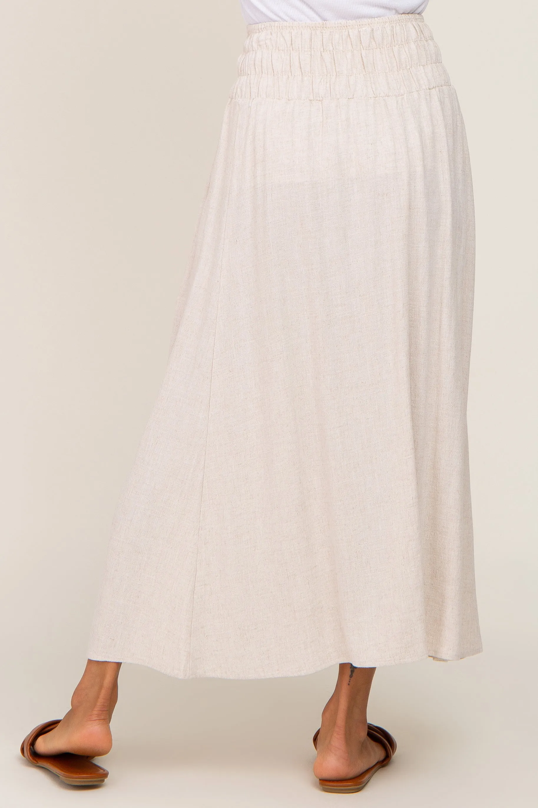 Beige Smocked Linen Maxi Skirt sold by Pinkblush product image thumbnail 4