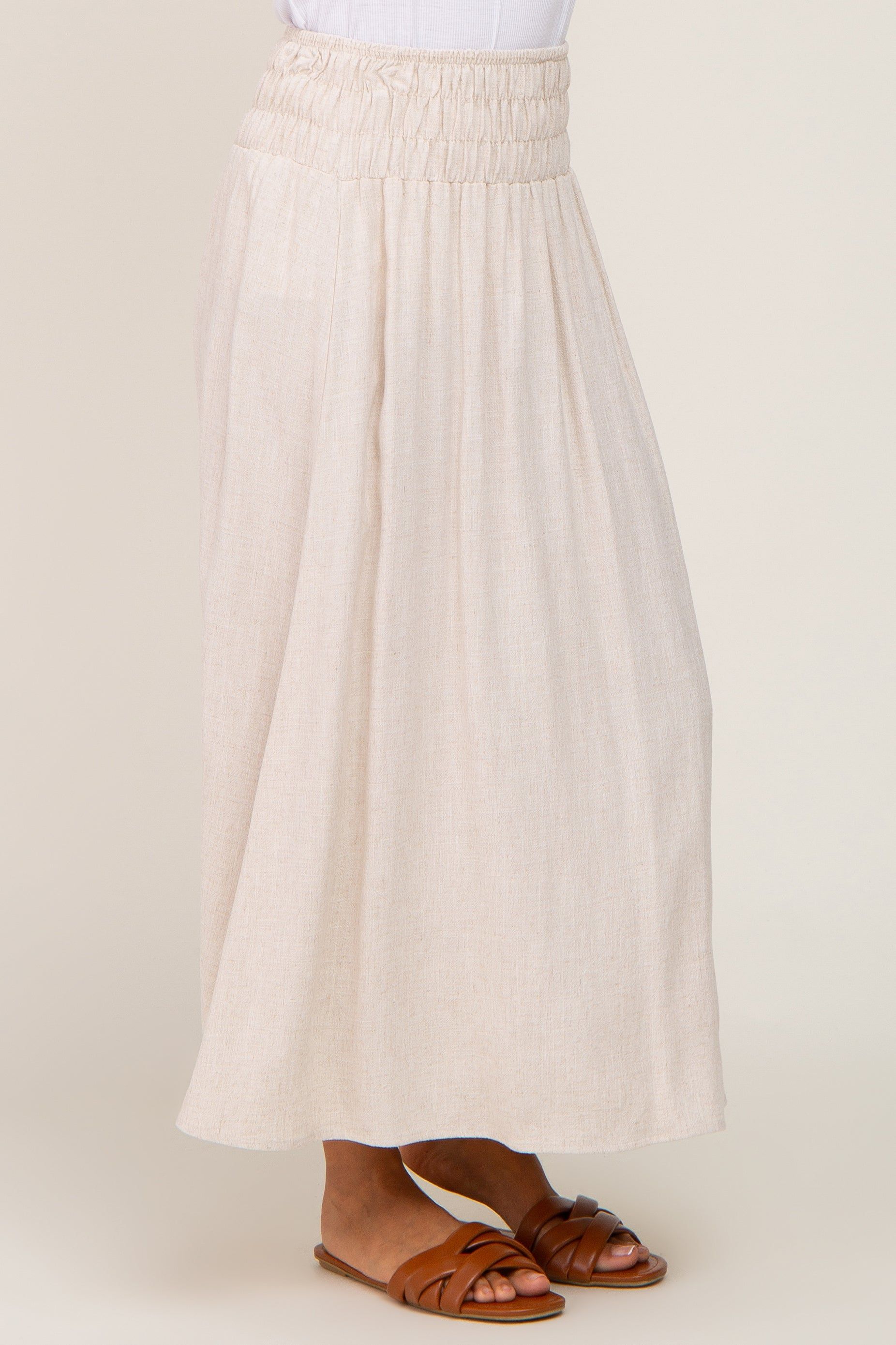 Beige Smocked Linen Maxi Skirt sold by Pinkblush product image thumbnail 3