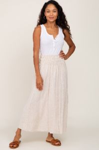 Beige Smocked Linen Maxi Skirt sold by Pinkblush
