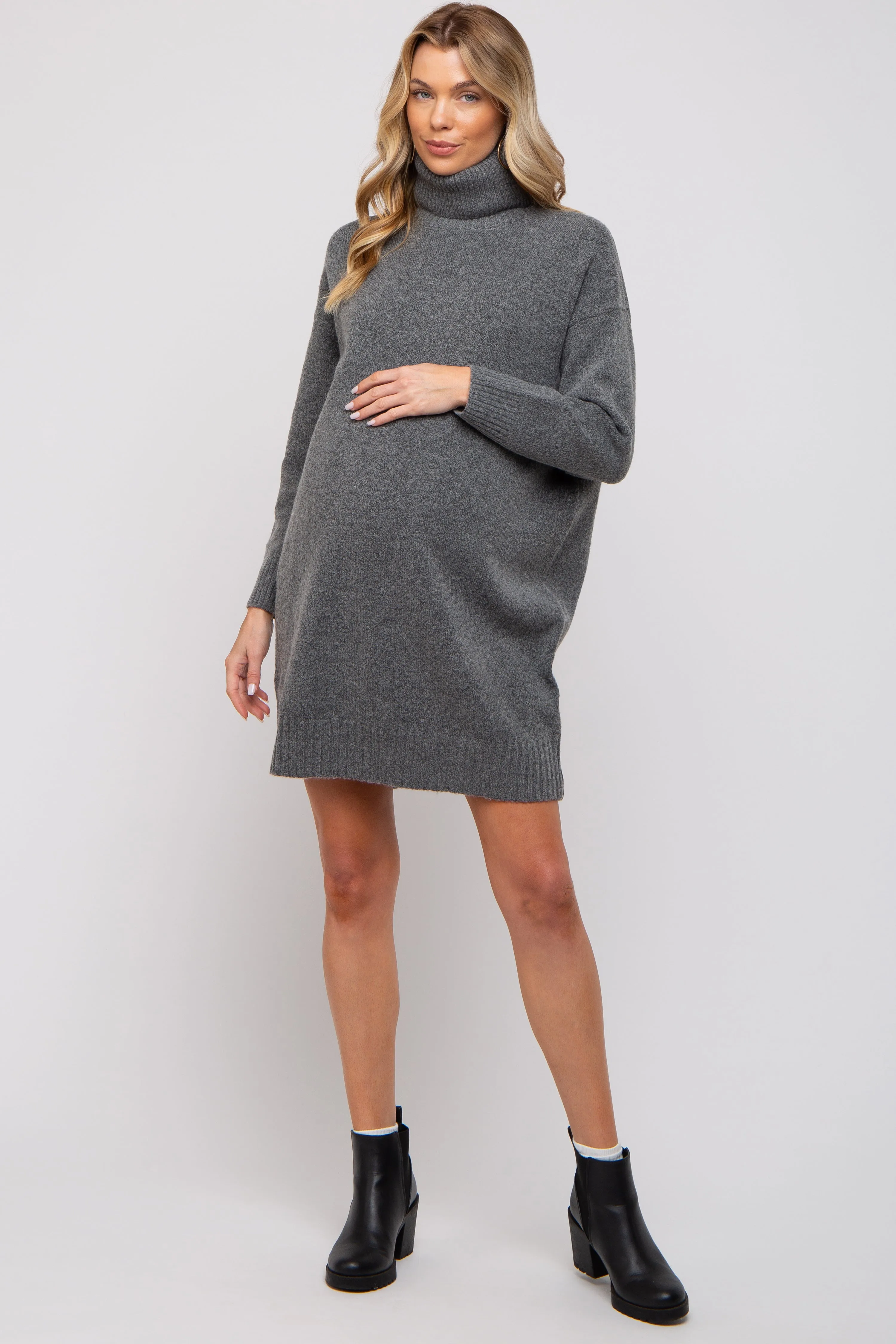 Charcoal Turtleneck Maternity Sweater Mini Dress sold by Pinkblush product image thumbnail 4
