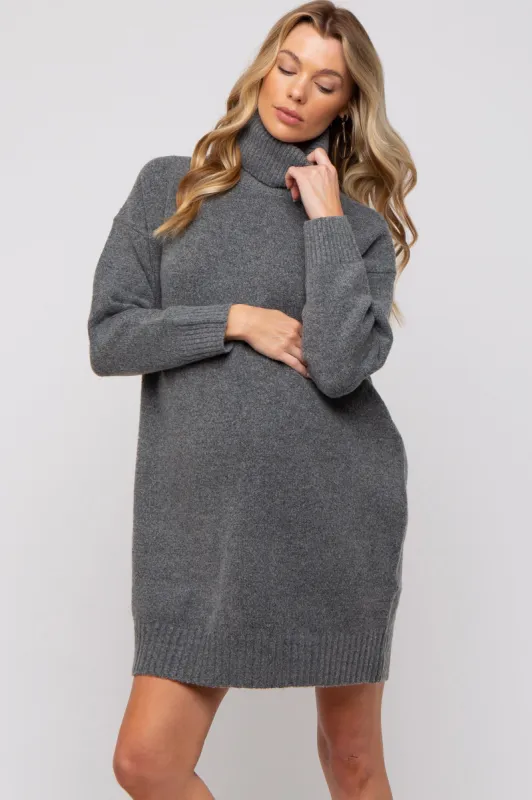 Charcoal Turtleneck Maternity Sweater Mini Dress sold by Pinkblush