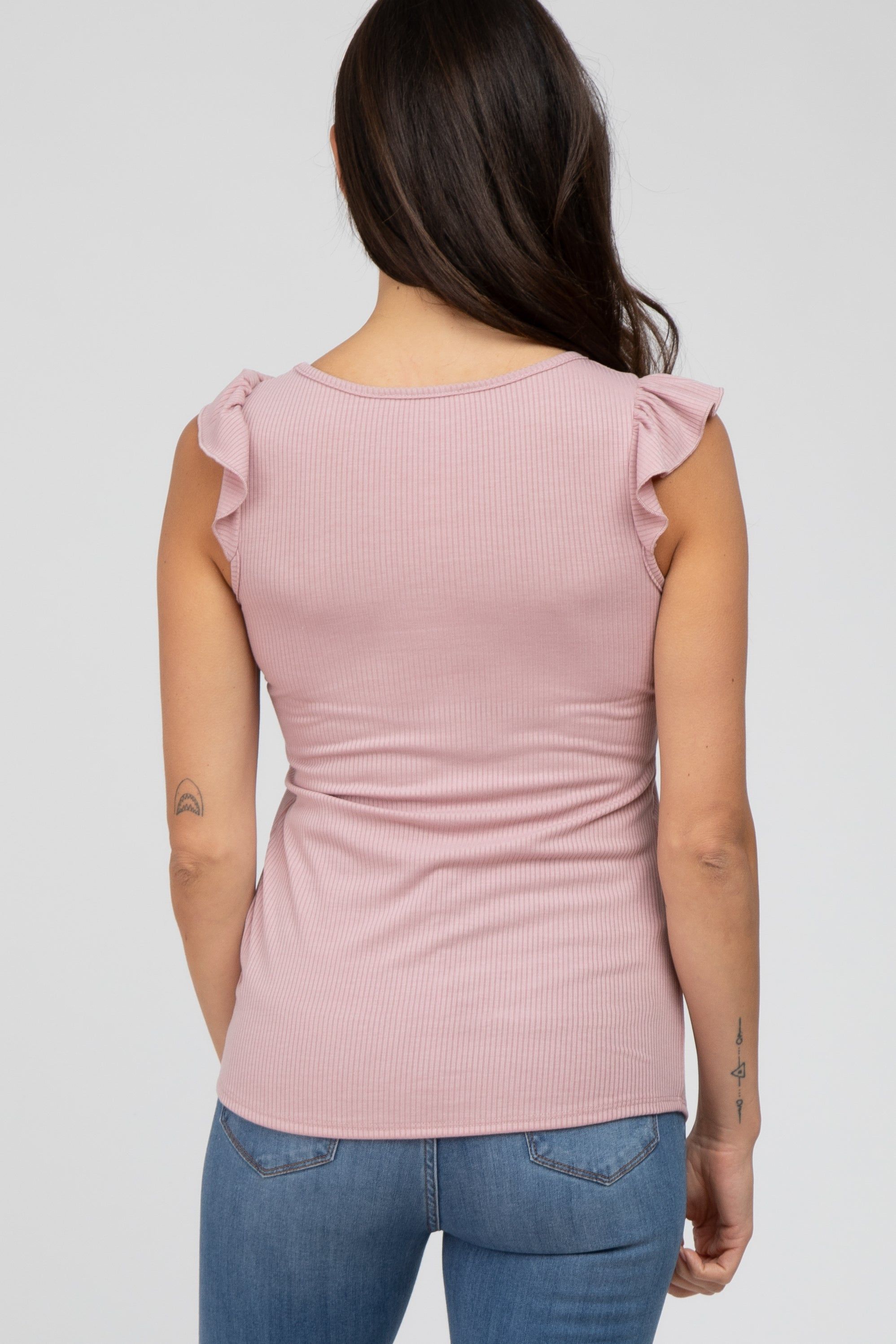 Pink Ribbed Ruffle Shoulder Tank Top sold by Pinkblush product image thumbnail 3