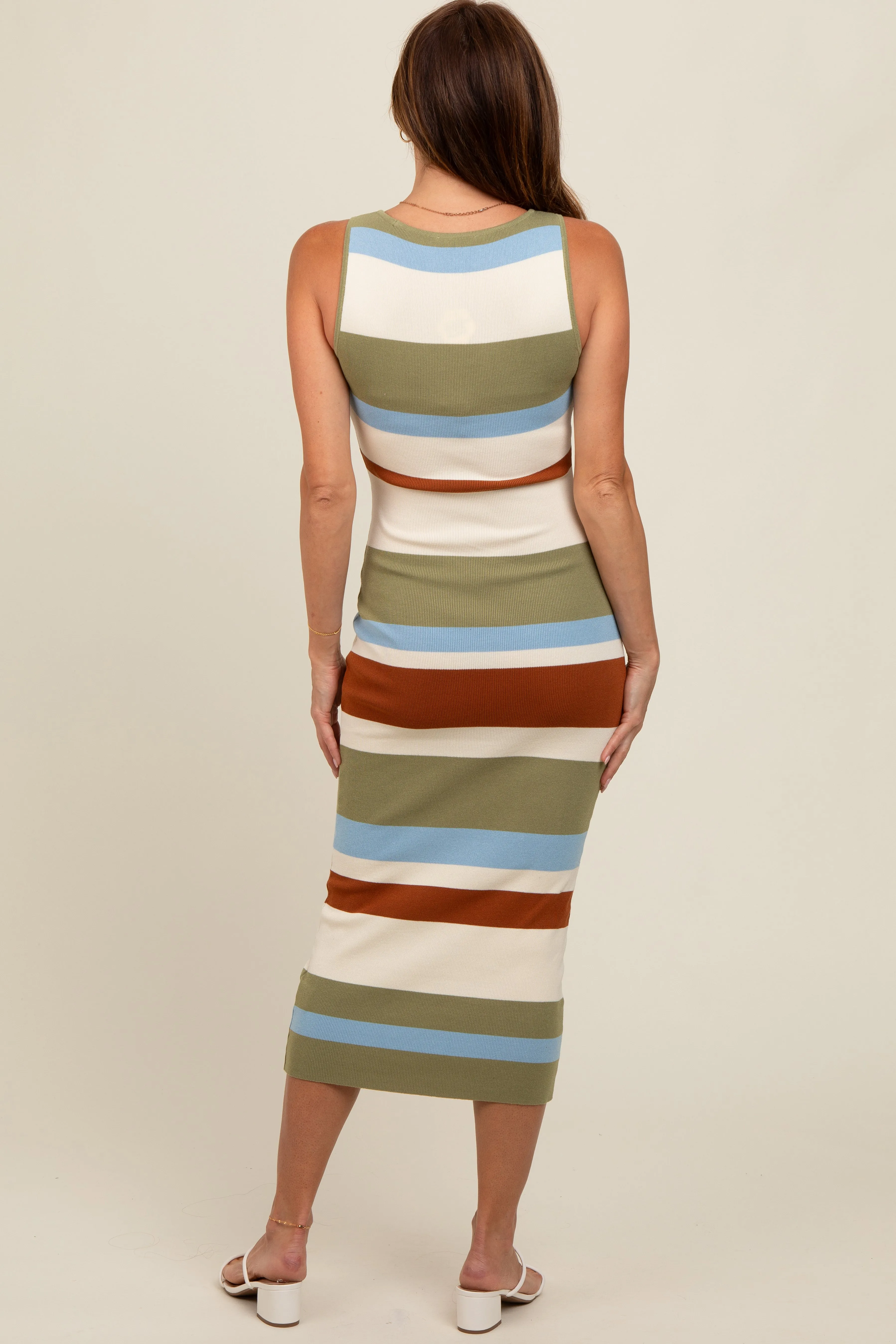 Olive Striped Sweater Square Neck Midi Dress sold by Pinkblush product image thumbnail 3