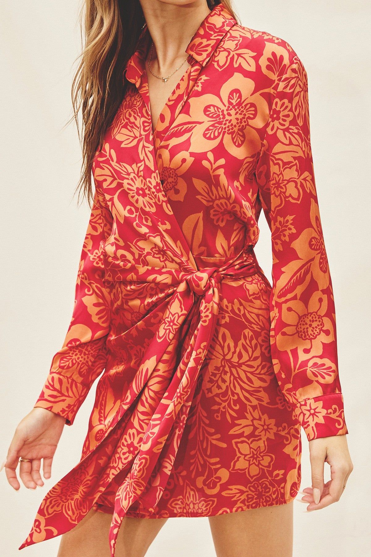 Red Satin Shirt Wrap Dress sold by Pinkblush product image thumbnail 3