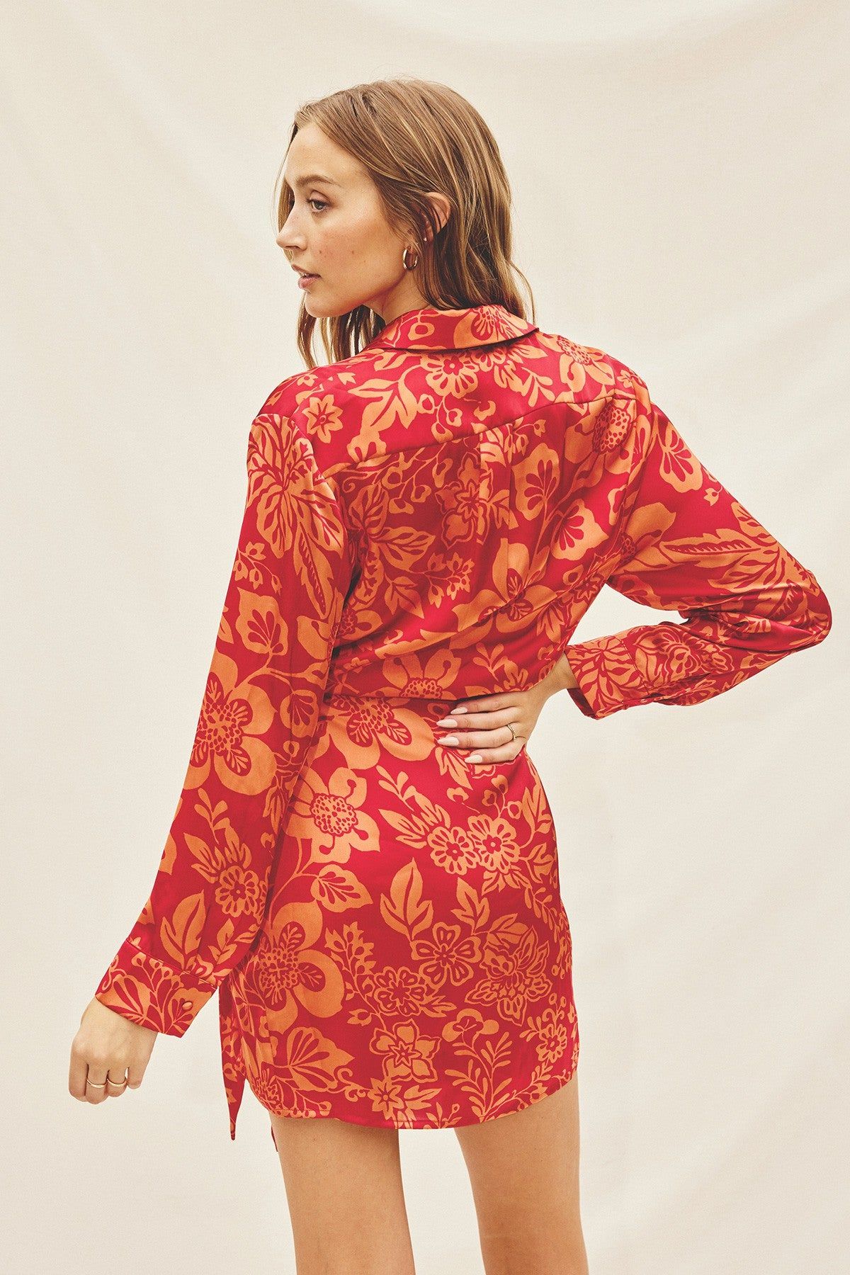 Red Satin Shirt Wrap Dress sold by Pinkblush product image thumbnail 2