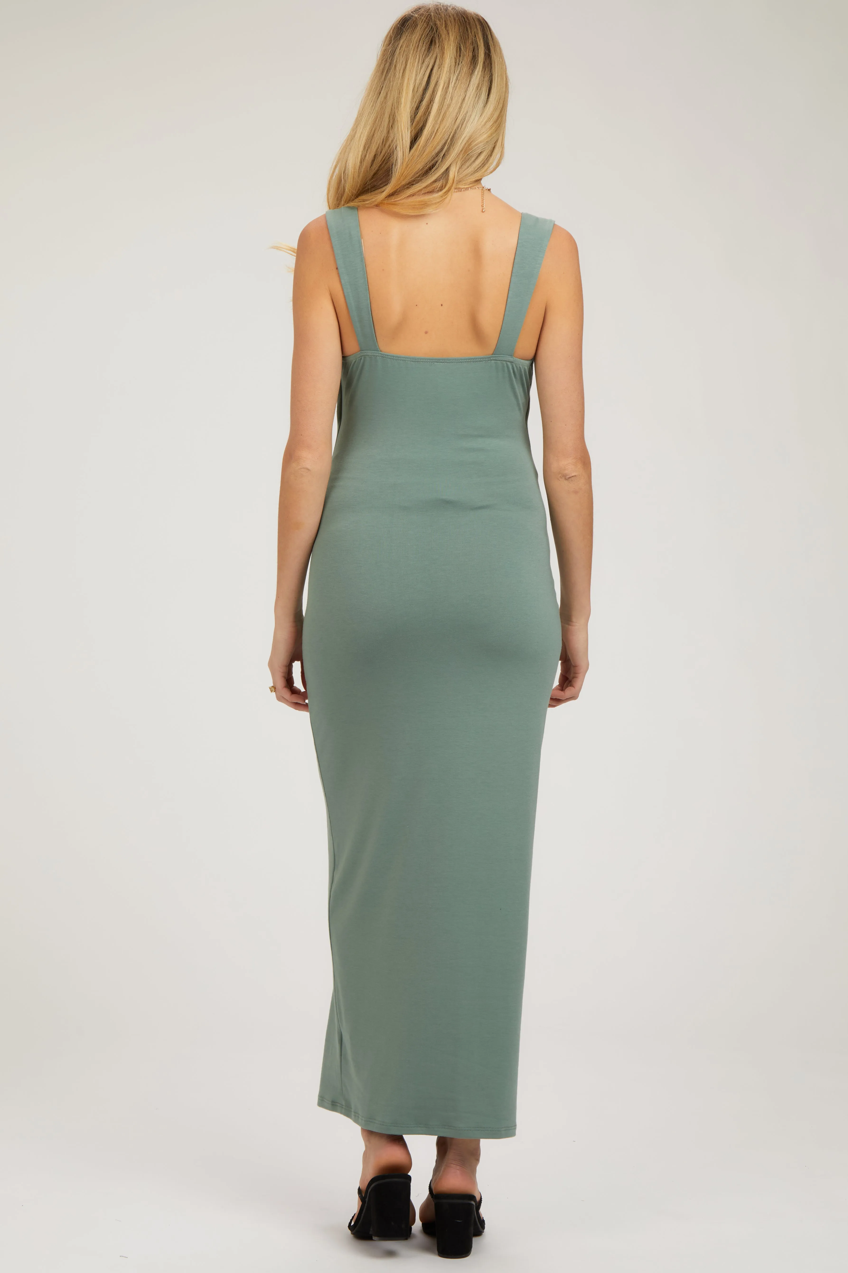 Light Olive Cowl Neck Sleeveless Maternity Midi Dress sold by Pinkblush product image thumbnail 3