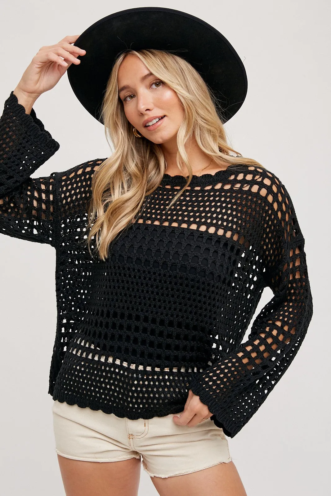 Black Open-Knit Sweater Pullover sold by Pinkblush