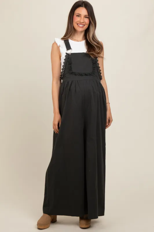 Charcoal Crochet Lace Trim Maternity Overalls sold by Pinkblush