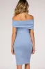 PinkBlush Blue Folded Off Shoulder Belted Fitted Maternity Dress sold by Pinkblush