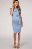 PinkBlush Blue Folded Off Shoulder Belted Fitted Maternity Dress sold by Pinkblush