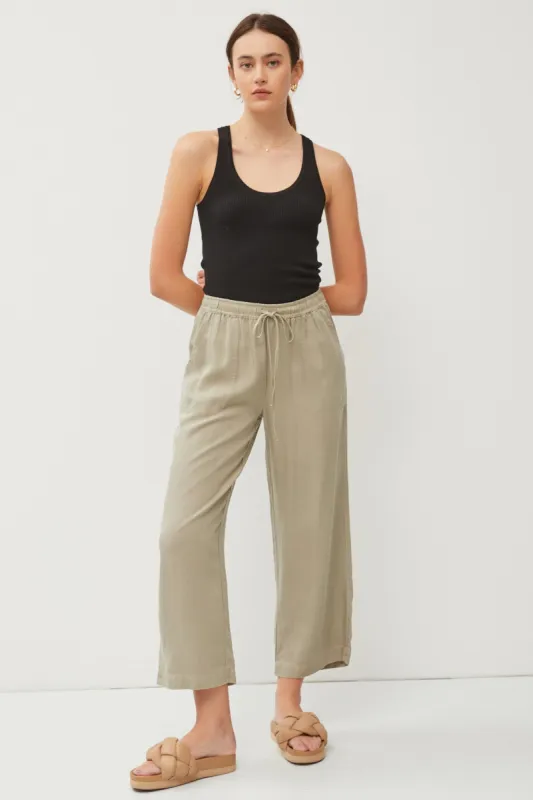Light Olive Front Tie Cropped Pants sold by Pinkblush