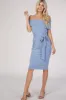 PinkBlush Blue Folded Off Shoulder Belted Fitted Maternity Dress sold by Pinkblush