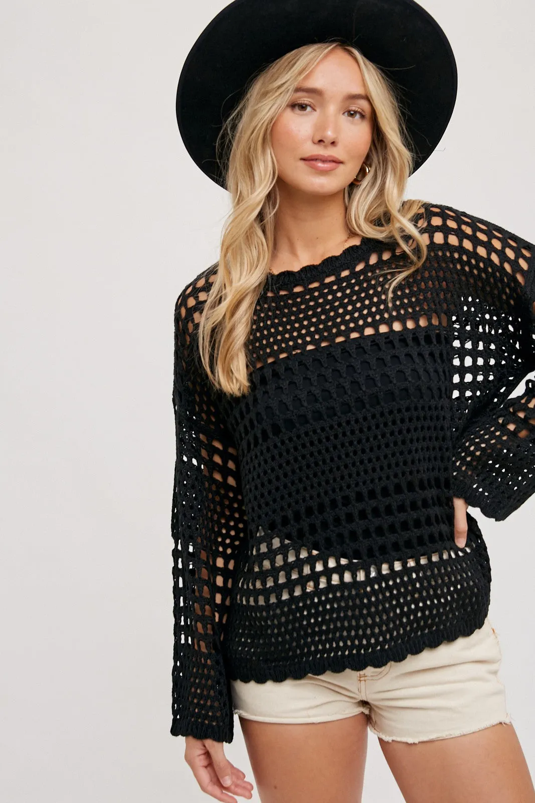 Black Open-Knit Sweater Pullover sold by Pinkblush product image thumbnail 2