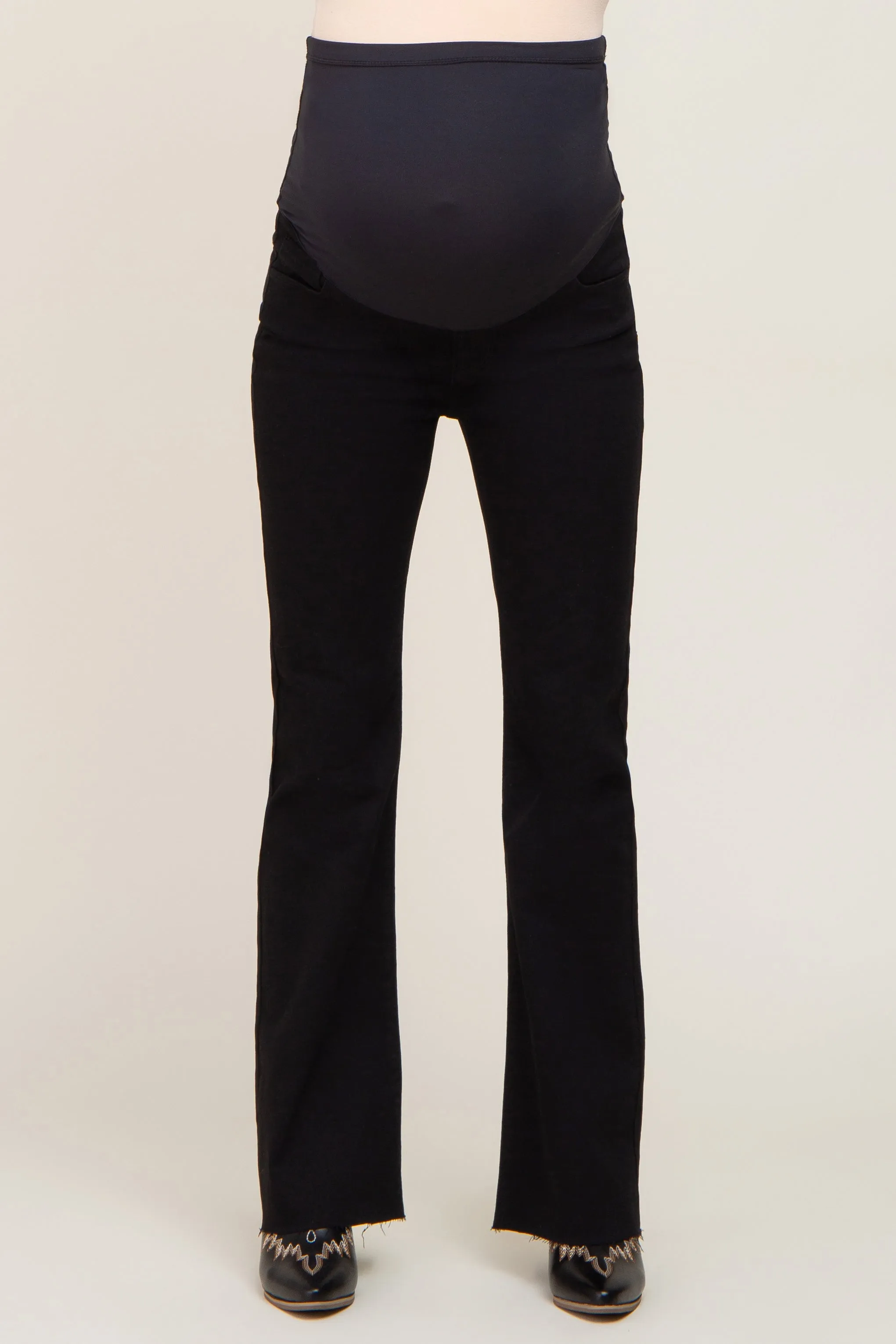 Black Flare Leg Raw Hem Maternity Jeans sold by Pinkblush product image thumbnail 2