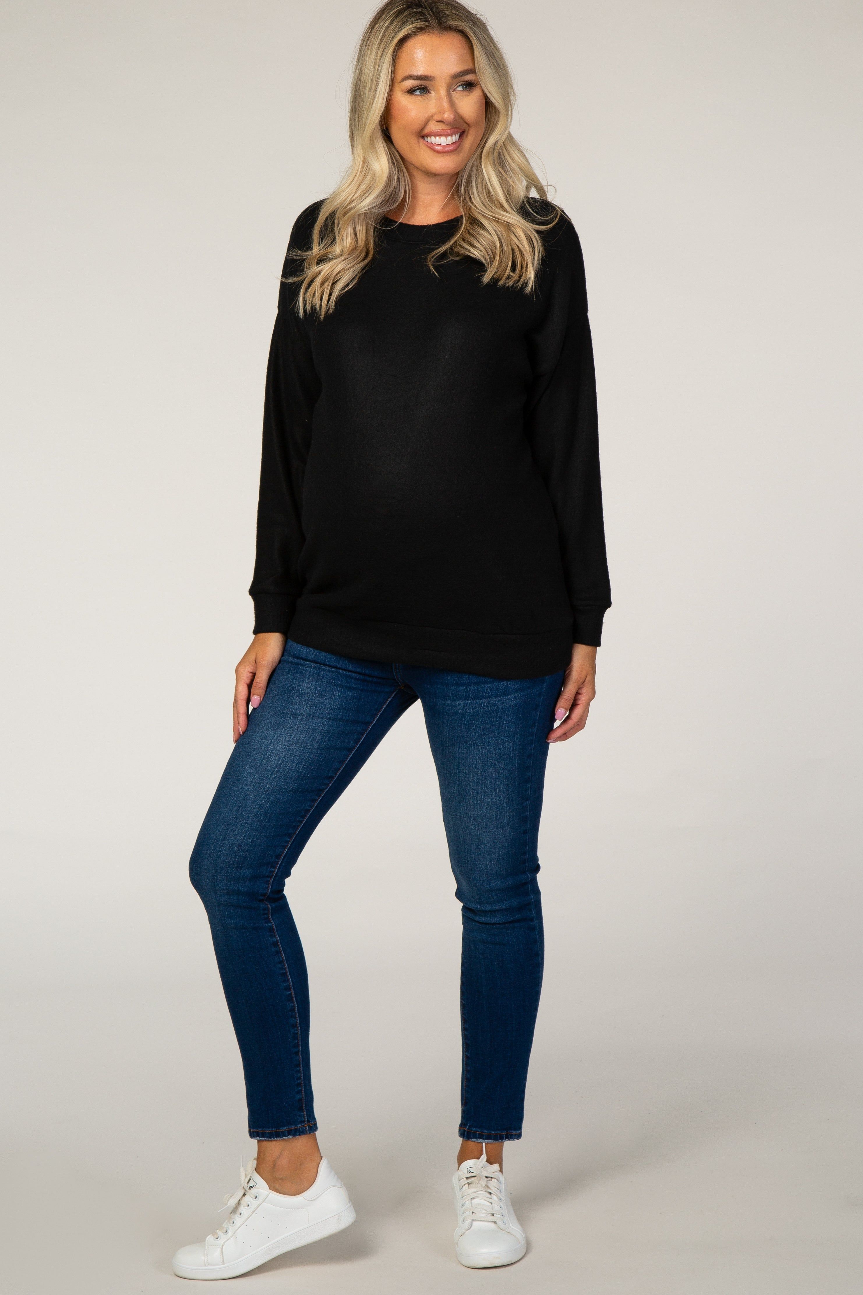 Black Fuzzy Knit Maternity Sweater sold by Pinkblush product image thumbnail 2