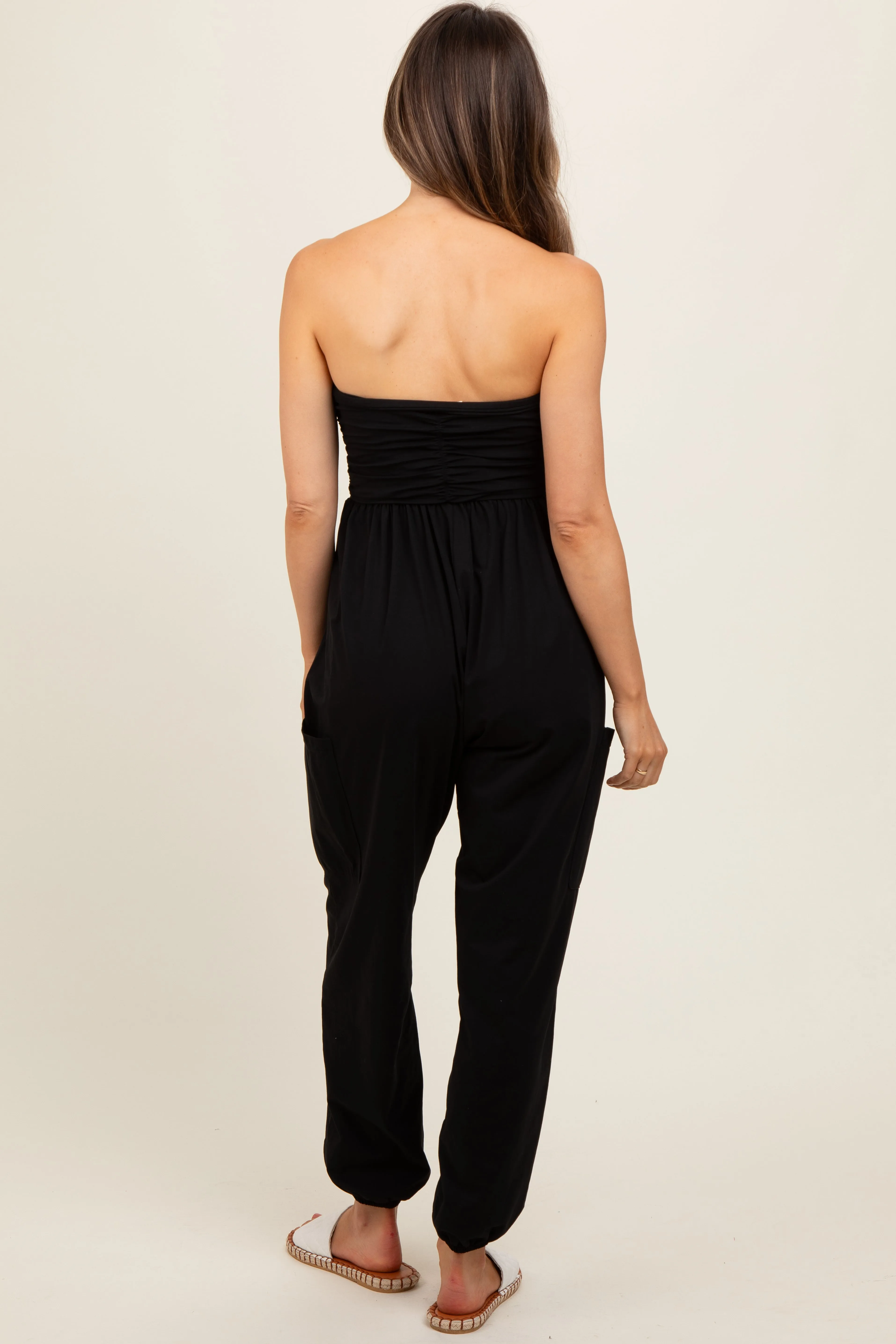 Black Strapless Ruched Top Maternity Jumpsuit sold by Pinkblush product image thumbnail 4