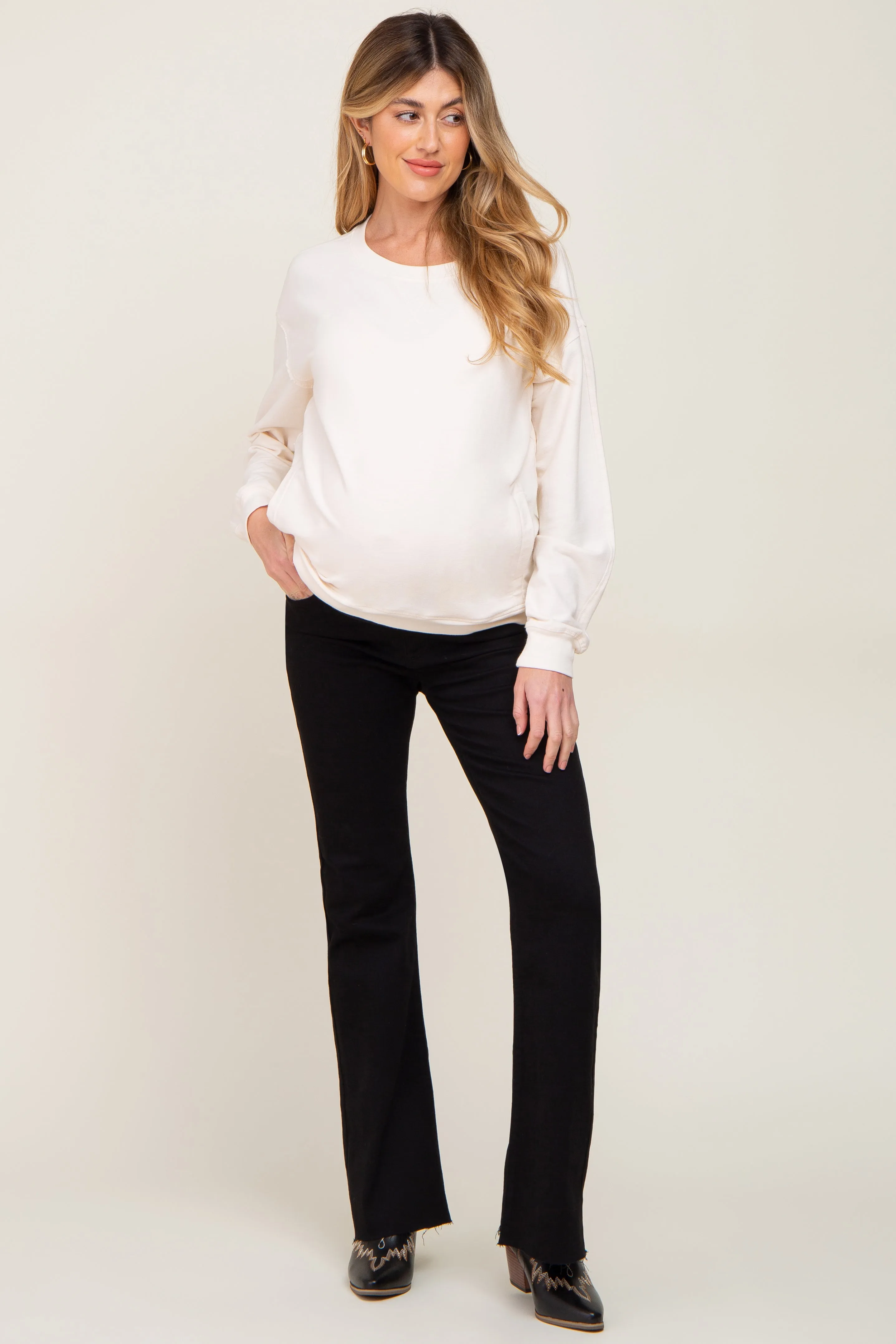 Black Flare Leg Raw Hem Maternity Jeans sold by Pinkblush product image thumbnail 5