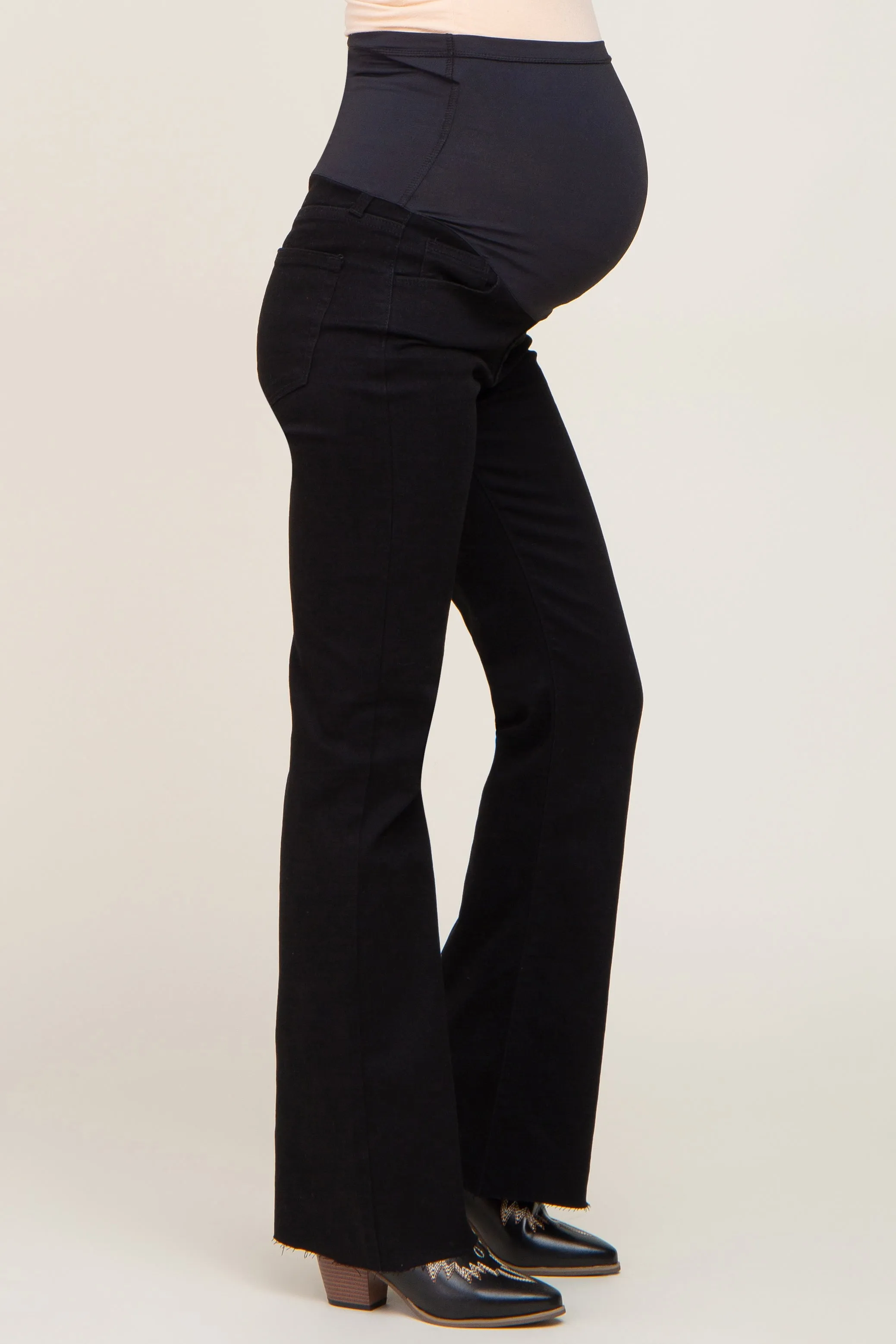 Black Flare Leg Raw Hem Maternity Jeans sold by Pinkblush product image thumbnail 3