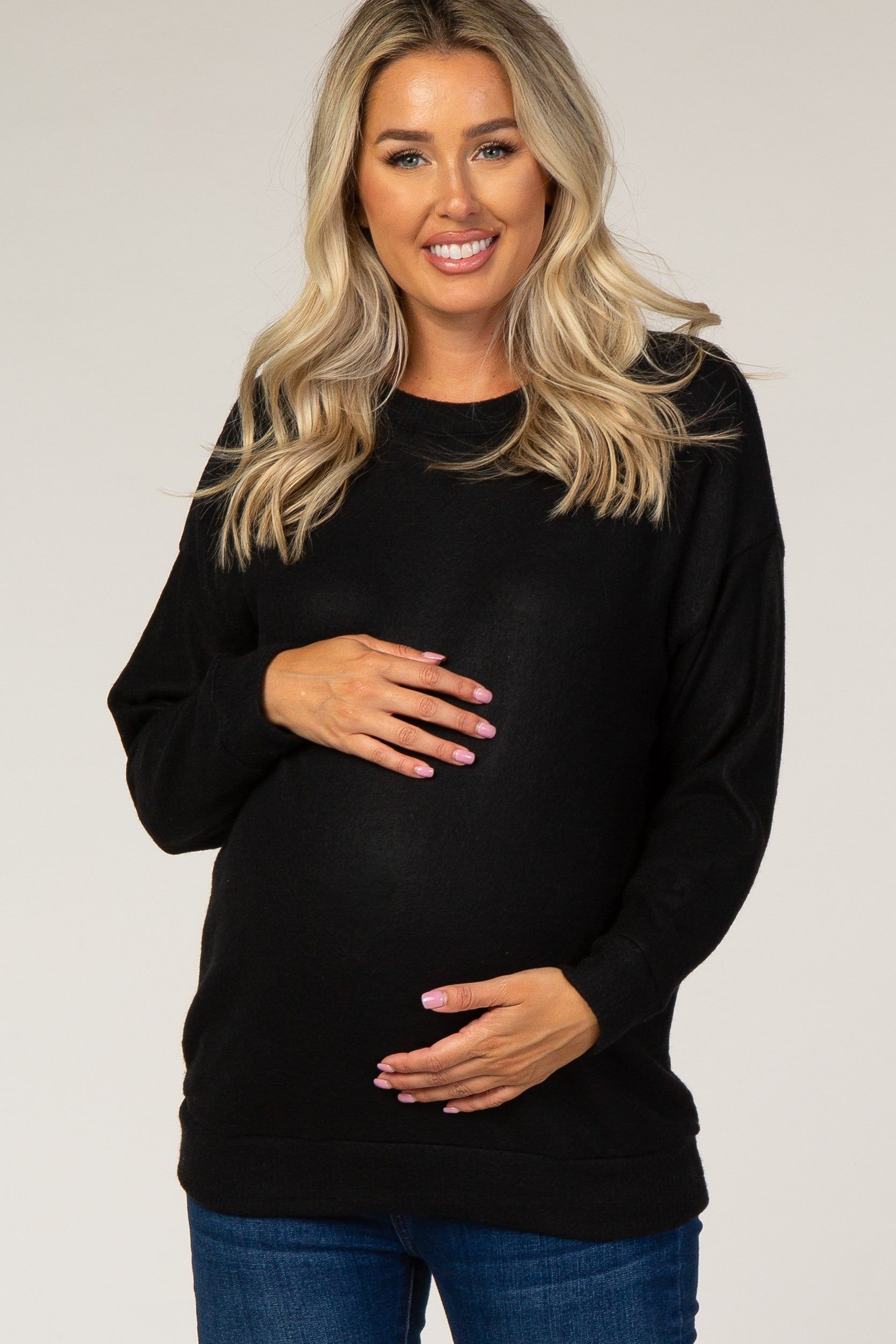 Black Fuzzy Knit Maternity Sweater sold by Pinkblush