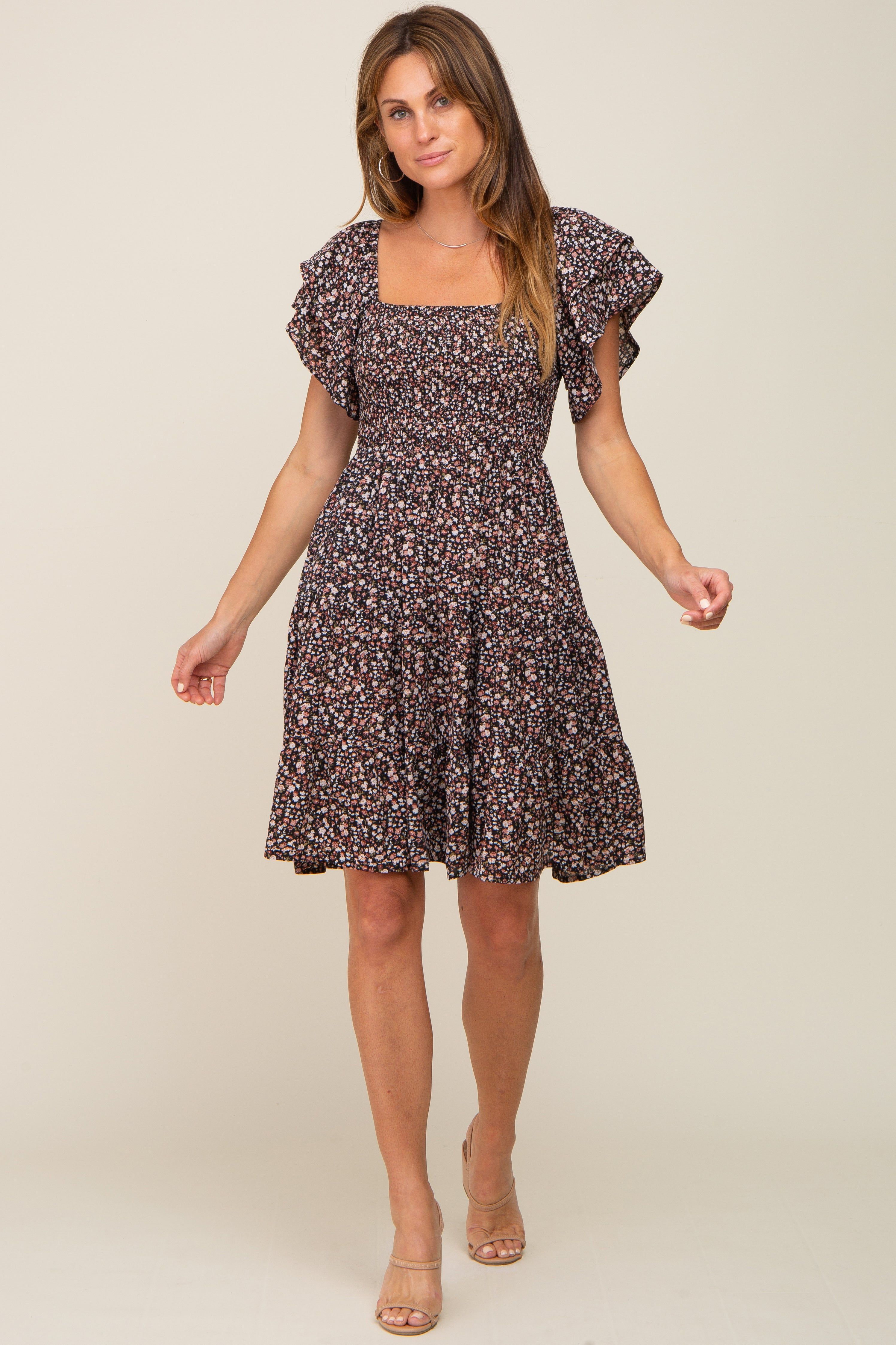 Black Floral Smocked Tiered Dress sold by Pinkblush product image thumbnail 5