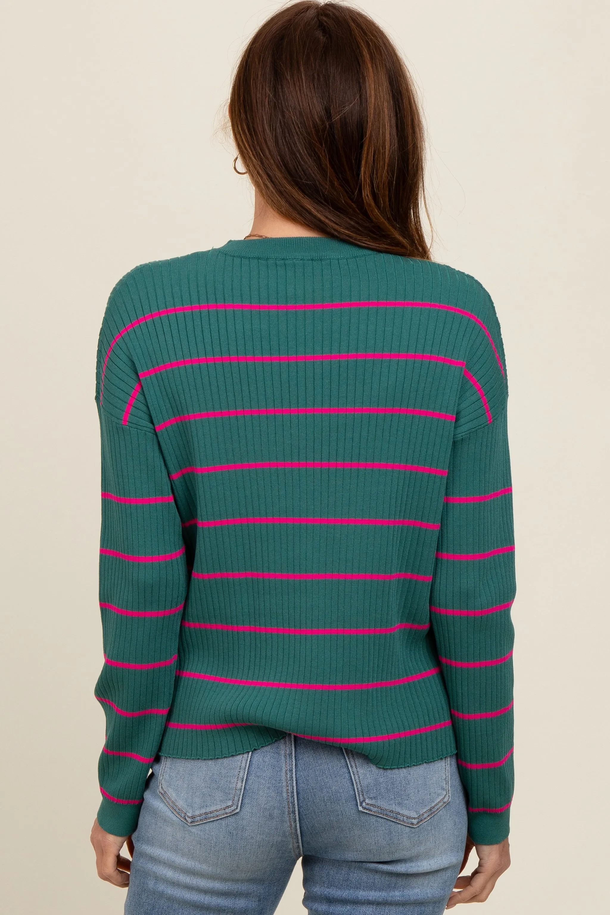 Teal Striped Ribbed Knit Long Sleeve Top sold by Pinkblush product image thumbnail 4