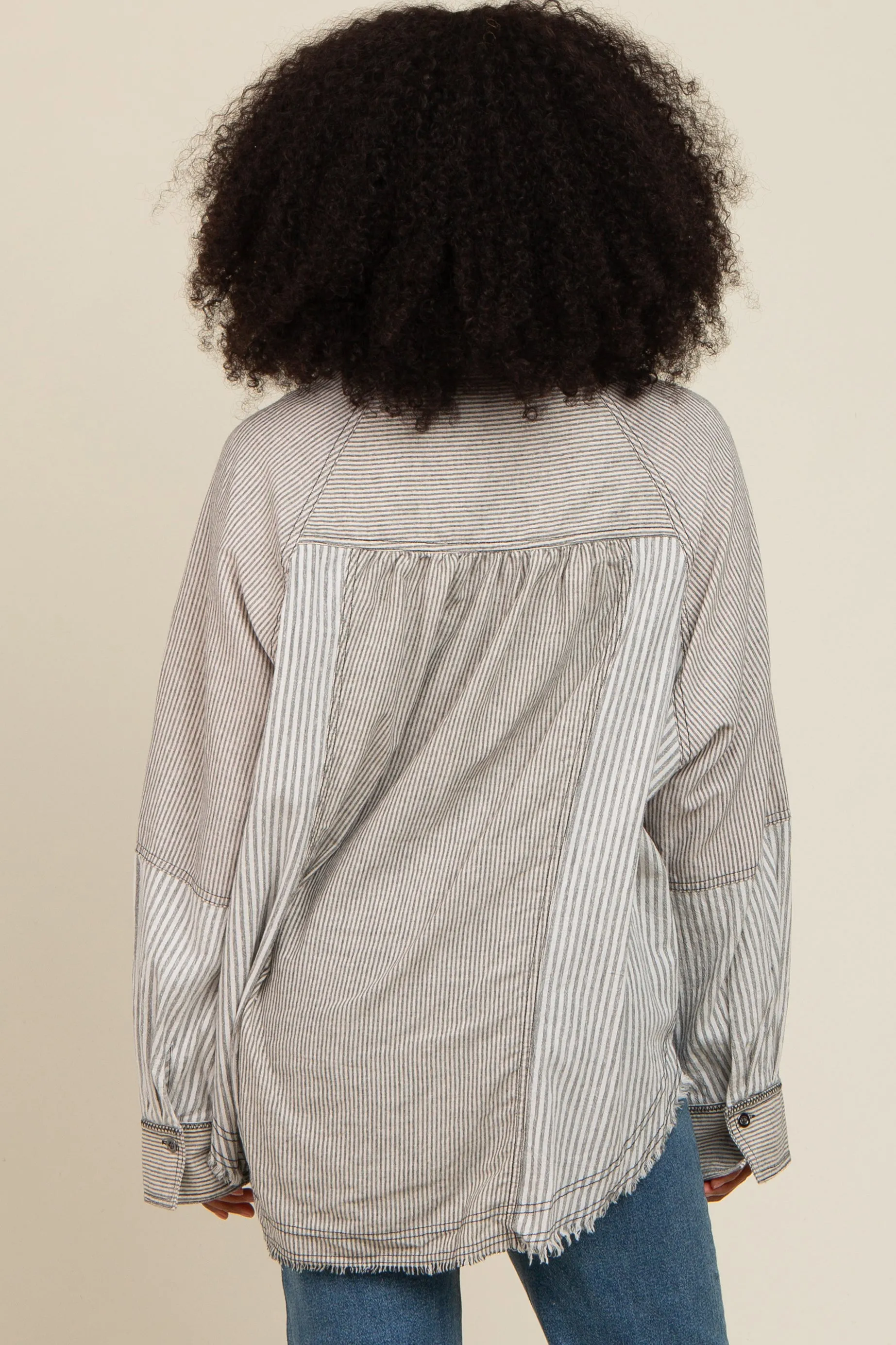 Ivory Striped Button Down Oversized Long Sleeve Top sold by Pinkblush product image thumbnail 4