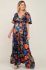 Black Floral Flounce Sleeve Maternity Maxi Dress sold by Pinkblush