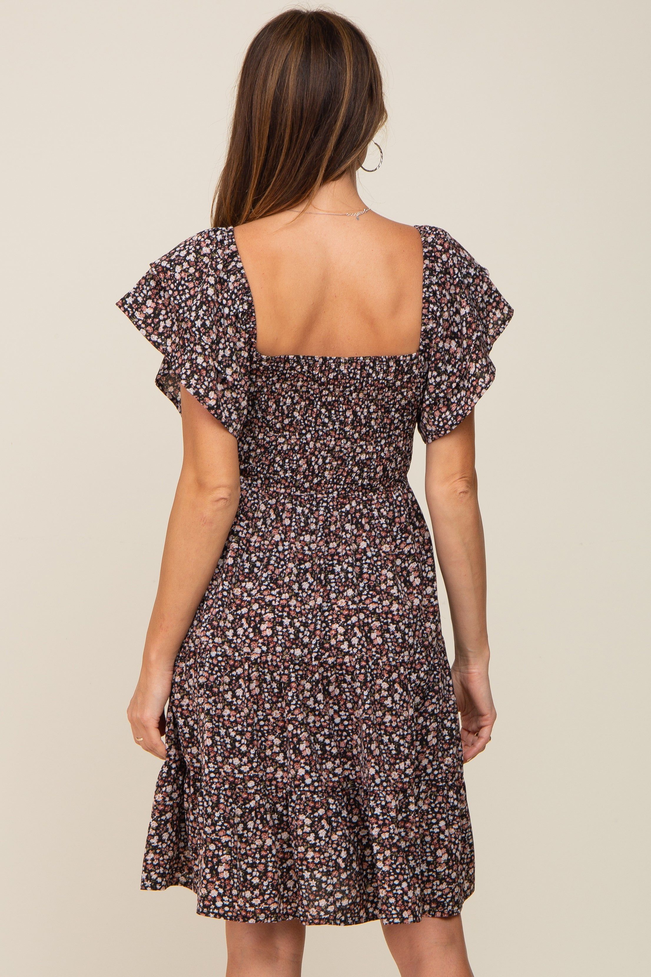 Black Floral Smocked Tiered Dress sold by Pinkblush product image thumbnail 3