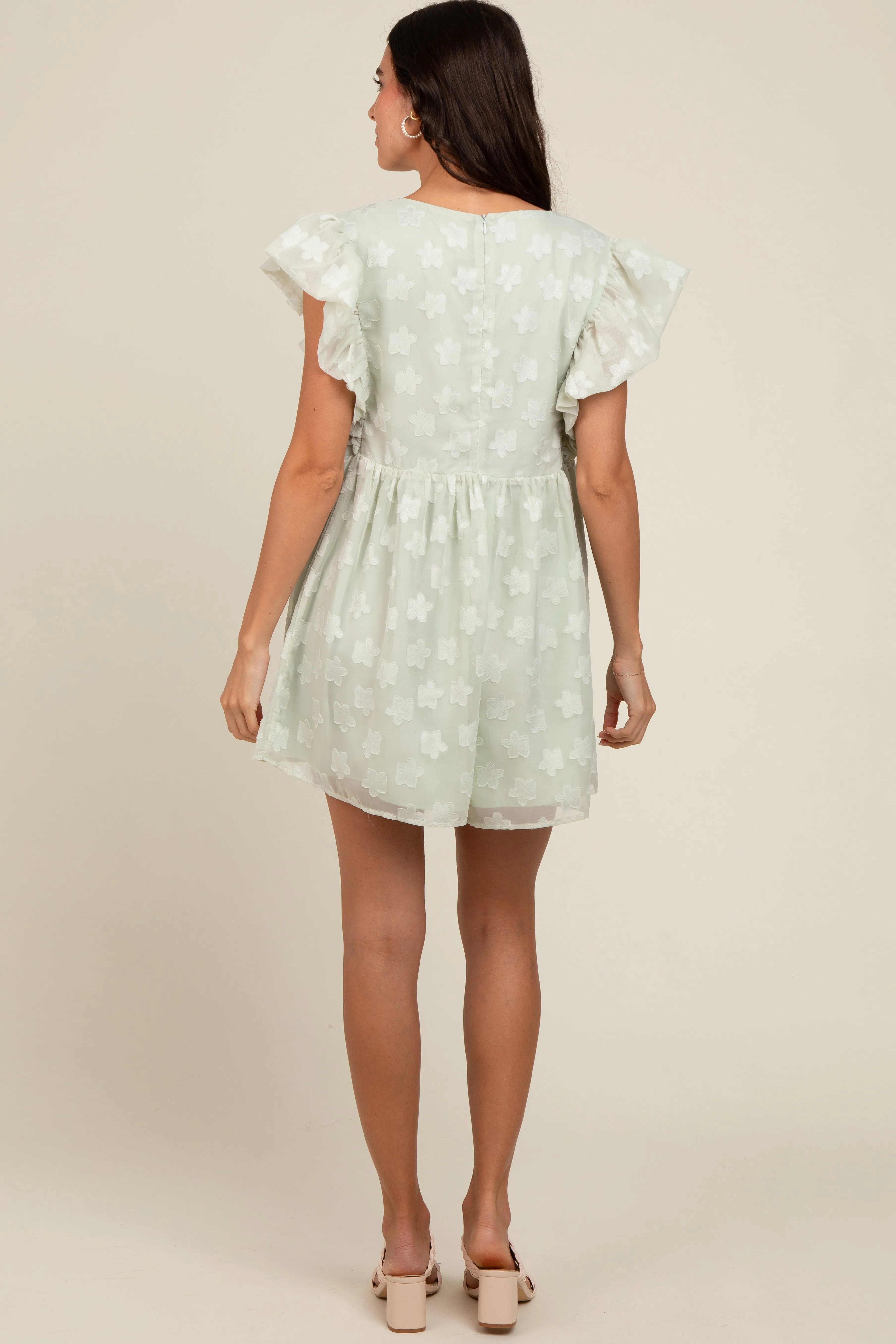 Sage Floral Split V-Neck Ruffle Sleeve Romper sold by Pinkblush product image thumbnail 2