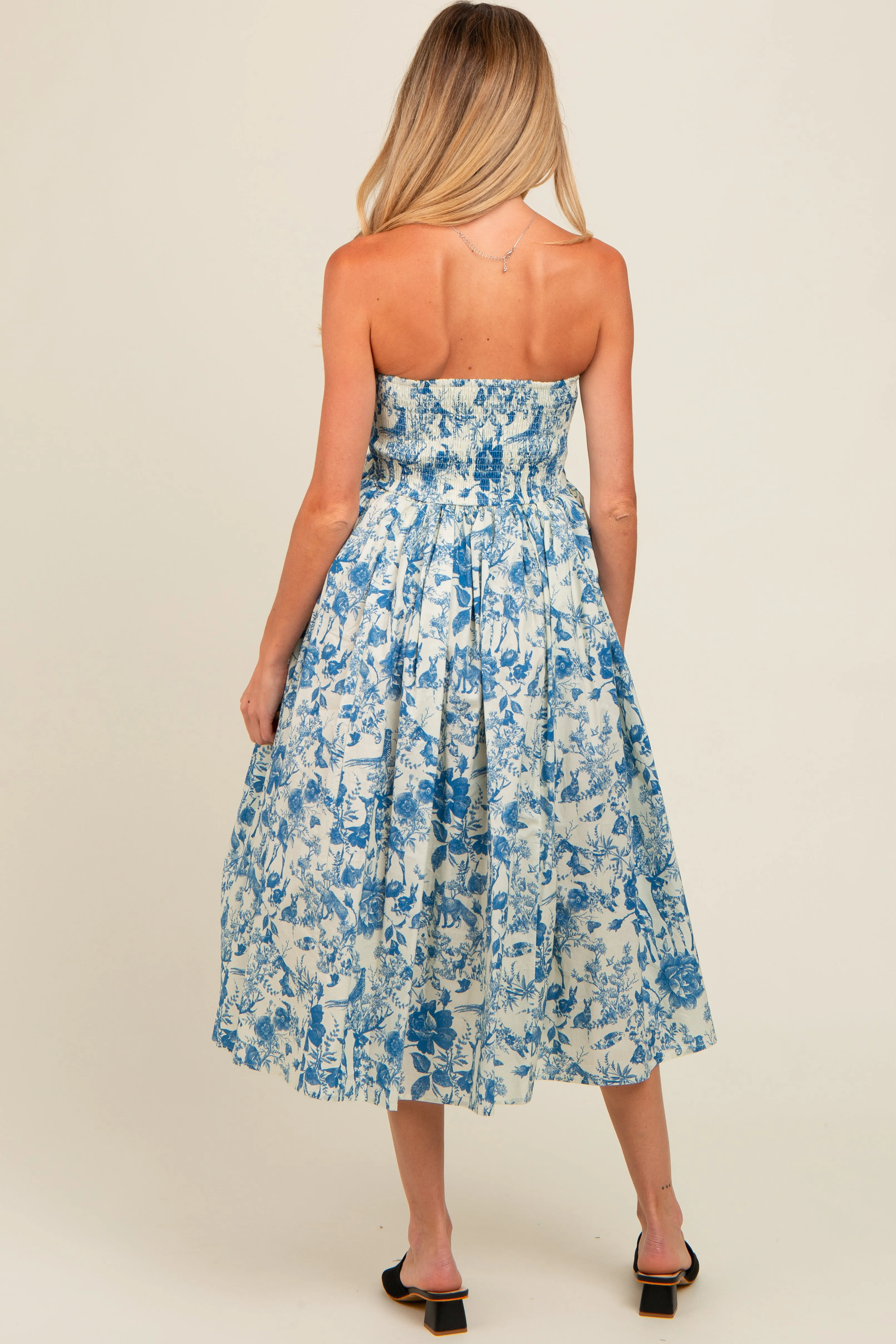 Blue Floral Strapless Maternity Midi Dress sold by Pinkblush product image thumbnail 3
