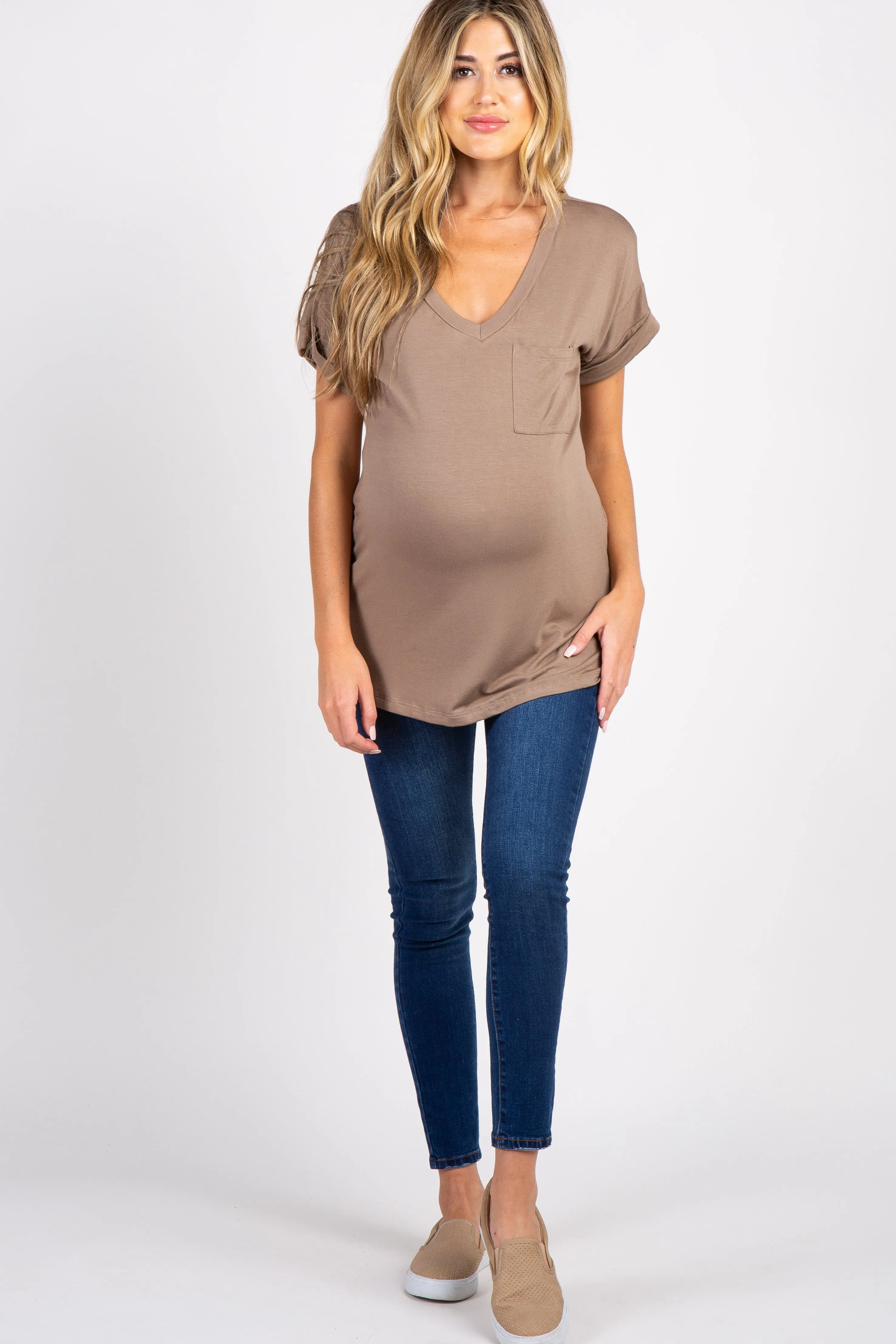 Taupe Solid Pocket Maternity Top sold by Pinkblush product image thumbnail 4