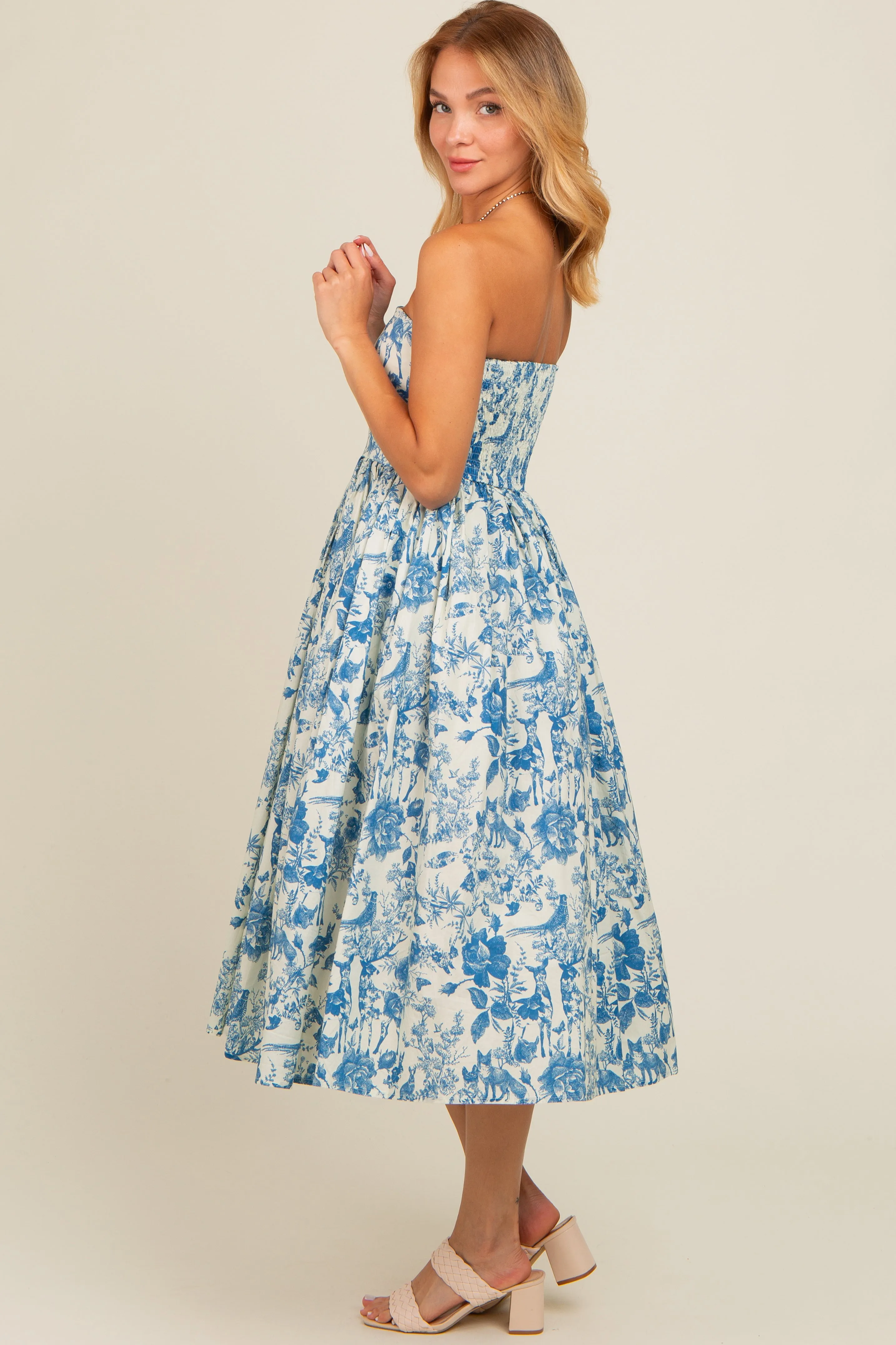 Blue Floral Strapless Maternity Midi Dress sold by Pinkblush product image thumbnail 4
