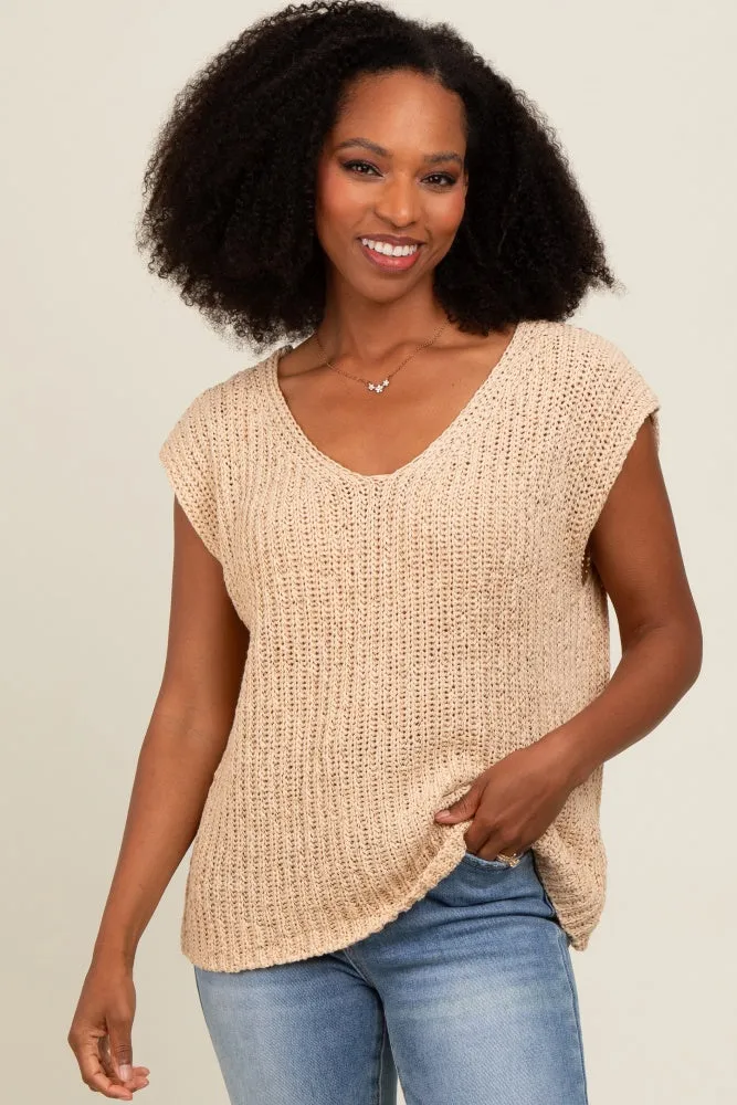 Beige Sleeveless Chunky Knit Top sold by Pinkblush